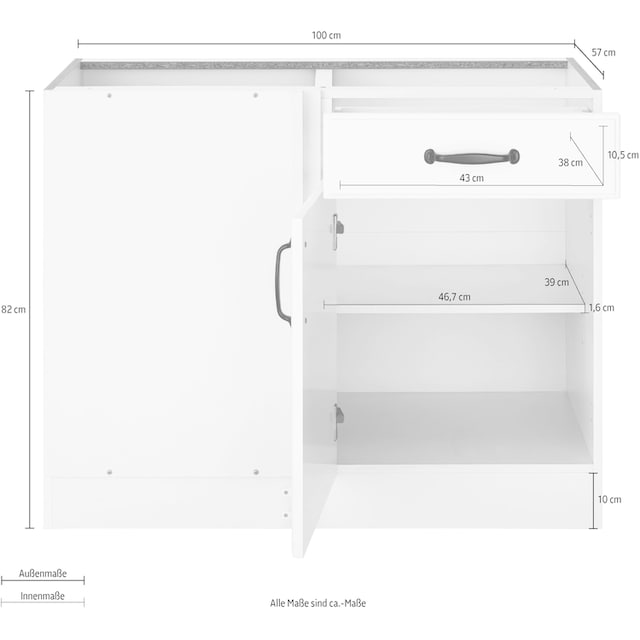 wiho Küchen Eckunterschrank »Erla«, 100 cm breit, Kassettenfront,  Planungsmaß 110 cm, ohne Arbeitsplatte auf Rechnung kaufen