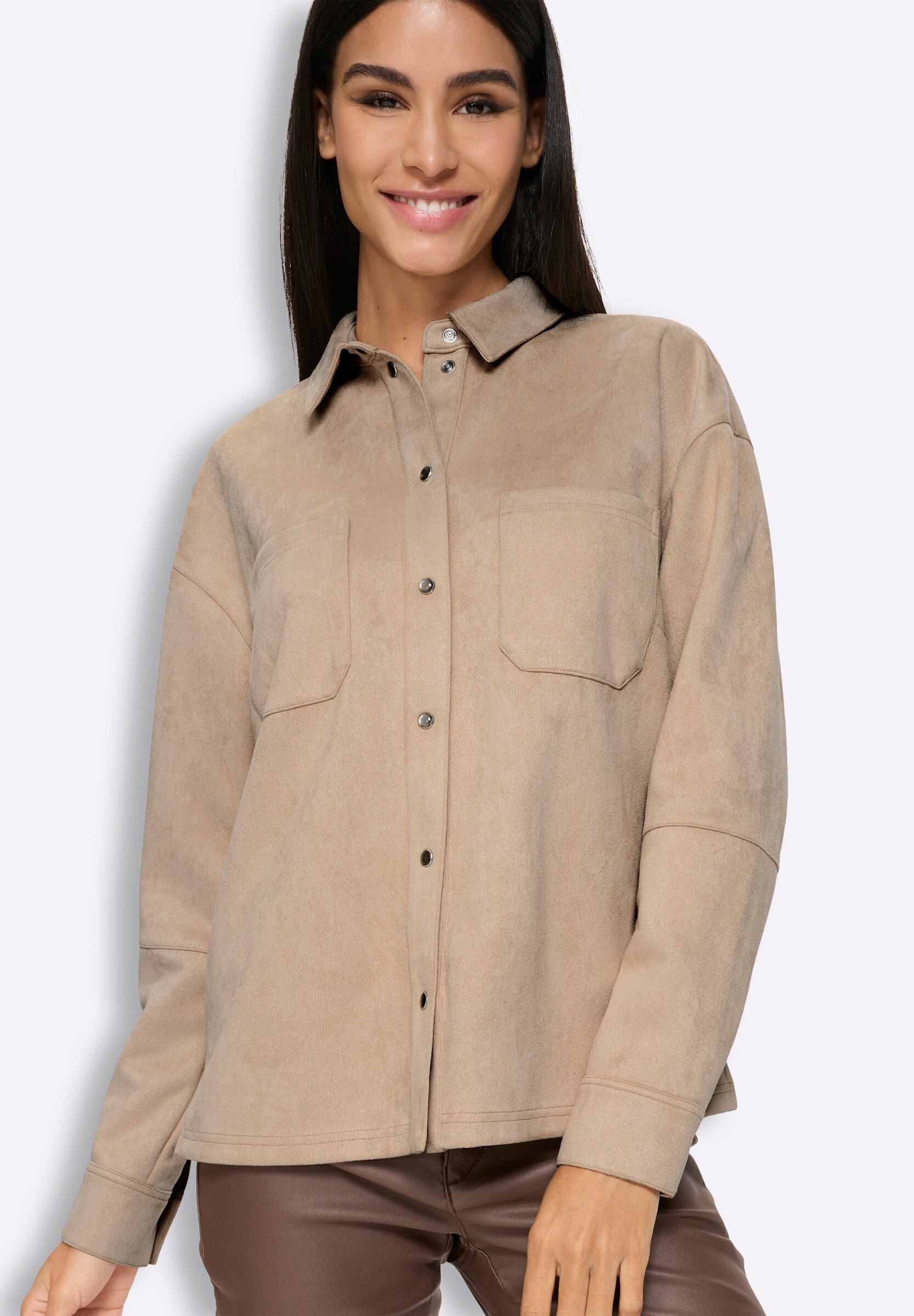 heine Klassische Bluse »Lederimitat-Bluse Hemdbluse aus Veloursleder-Imitat«