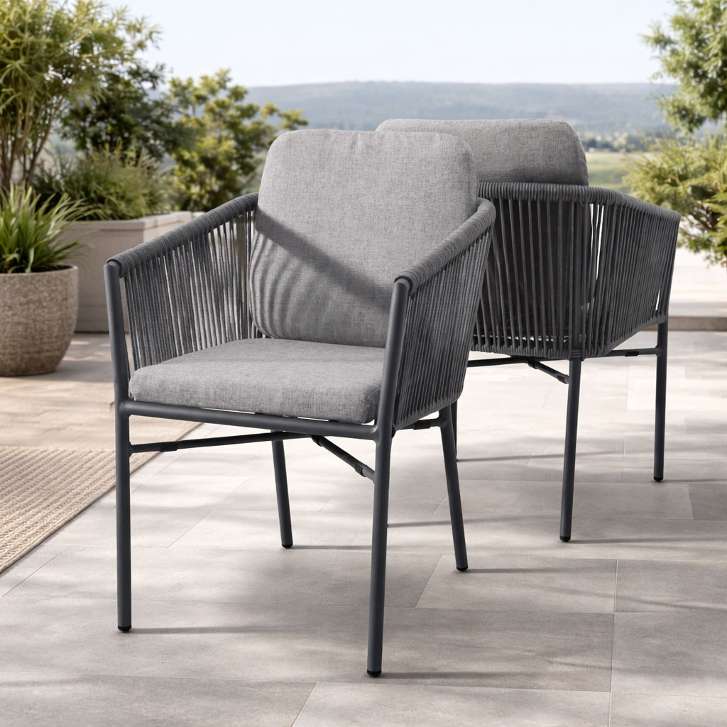 Destiny Garten-Essgruppe »LUCCA BARLETTA 2 Se + Tisch Ø 110x75cm, anthrazit« Set, 10 Stk. tlg. Aluminium, Olefin-Rope, HPL