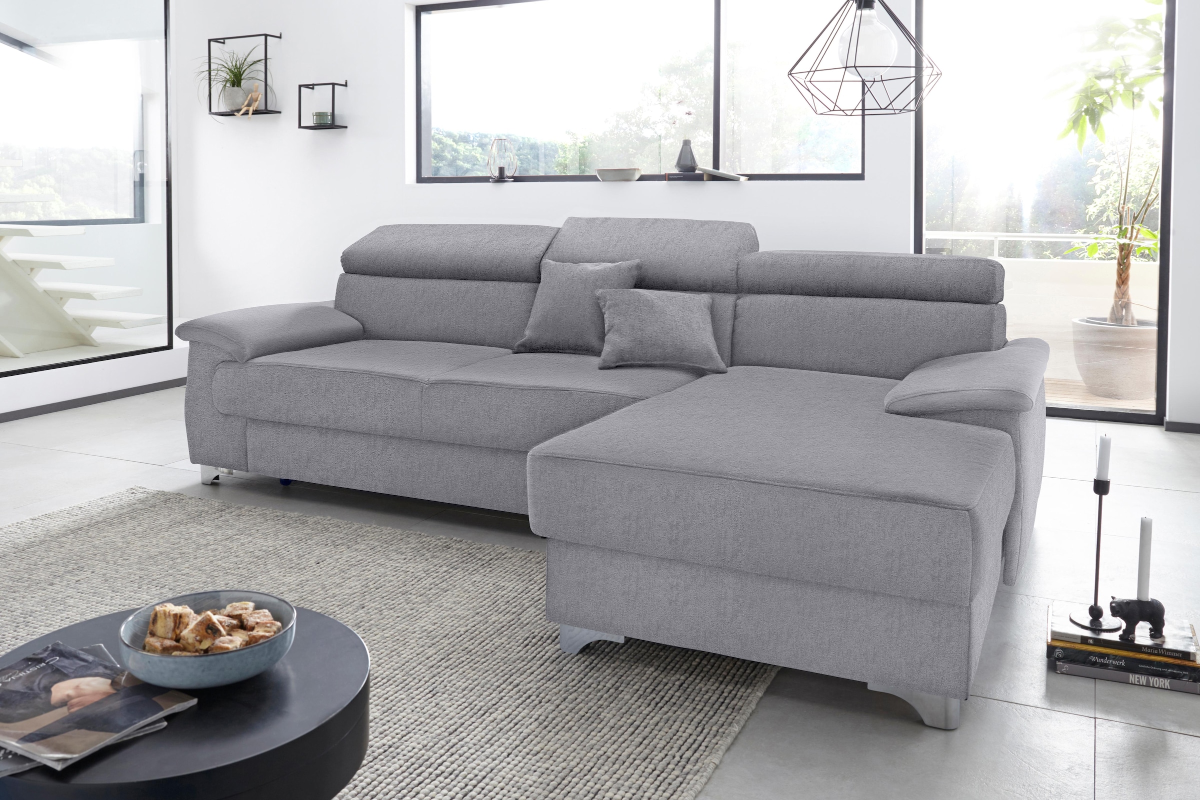 DOMO collection Ecksofa »Mira, inklusive Kopfteilverstellung für mehr Wohlfühlkomfort, L-Form«, wahlweise mit Bettfunktion und Bettkasten, elegant und modern