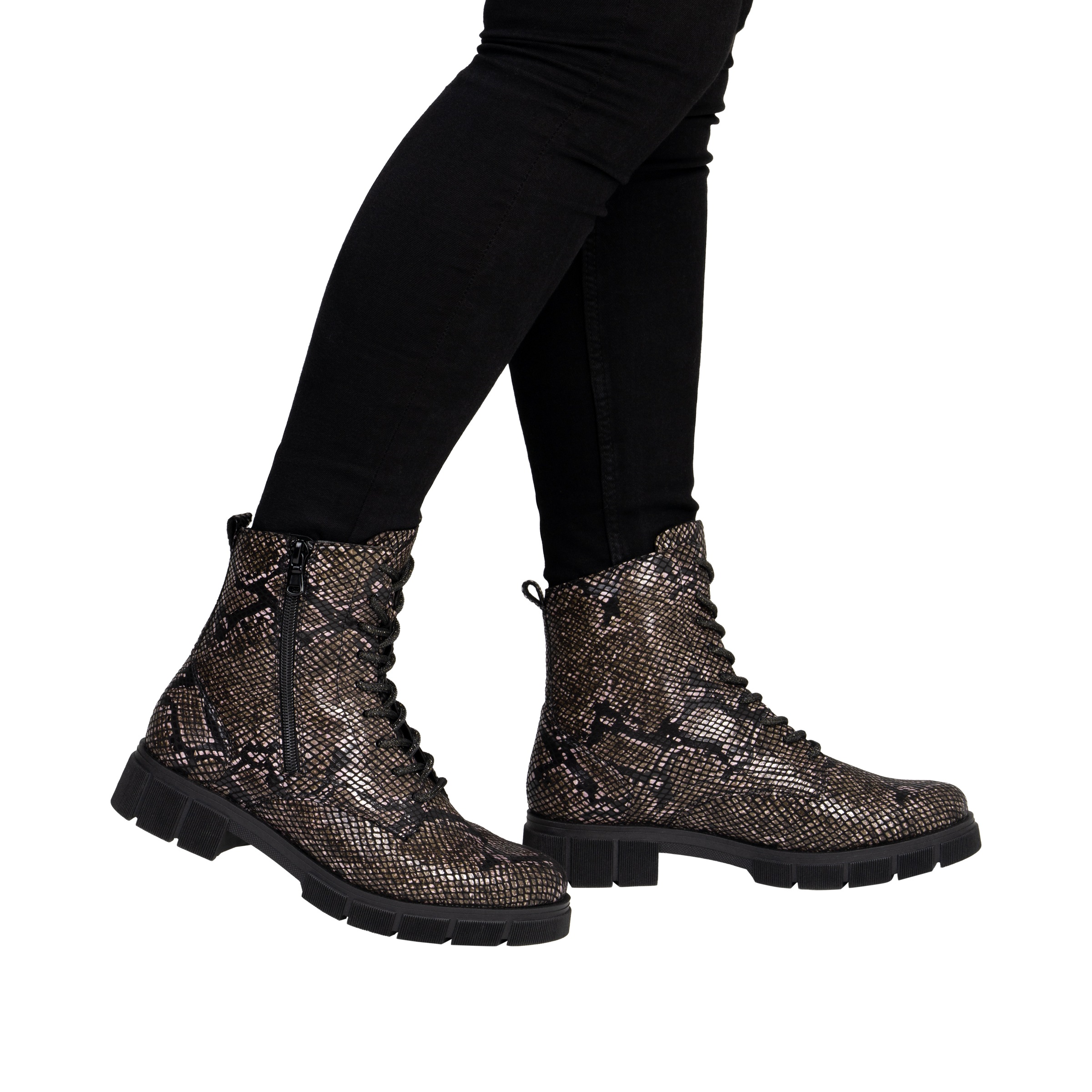 Remonte Schnürstiefelette  Blockabsatz, Schnürboots im modischem Reptilien-Look