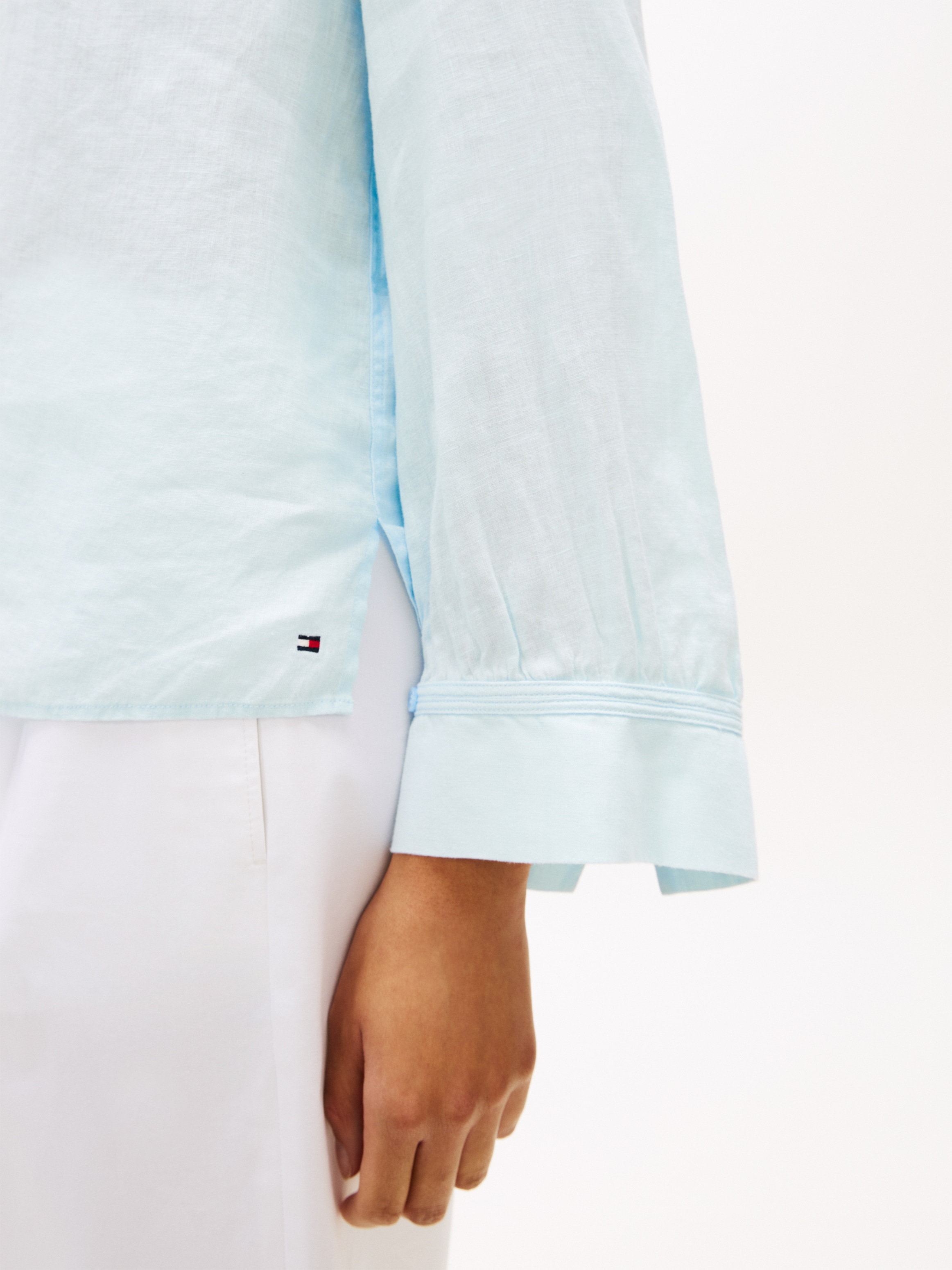 Tommy Hilfiger Langarmbluse »ESSENTIAL LINEN V-NECK LONGSLEEVE BLOUSE« mit gerafften Schultern, Relaxed Fit