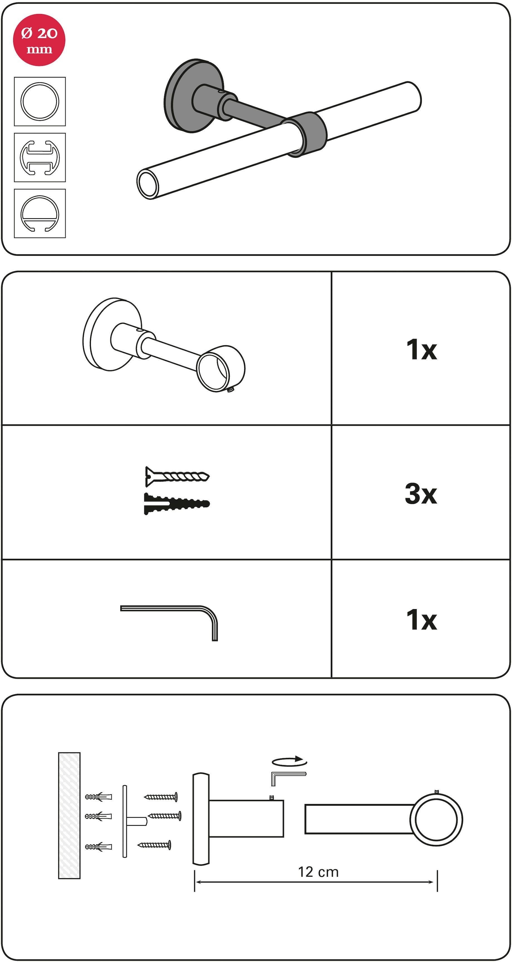 GARDINIA Träger »Wandträger geschlossen für Gardinenstange« Serie Einzelprogramm Chicago Ø 20 mm