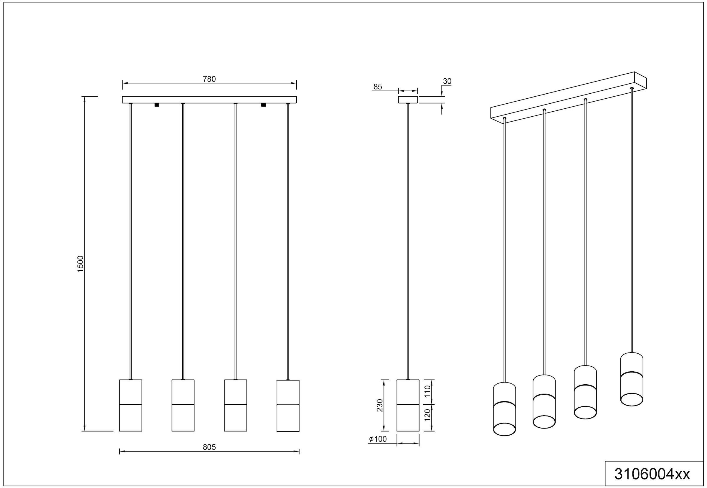 TRIO Leuchten Pendelleuchte »ROBIN«, 4 flammig, Leuchtmittel E27 | ohne Leuchtmittel, Hängelampe 4-flammig, höhenverstellbar, Glasschirme Ø 10 cm, Esszimmer
