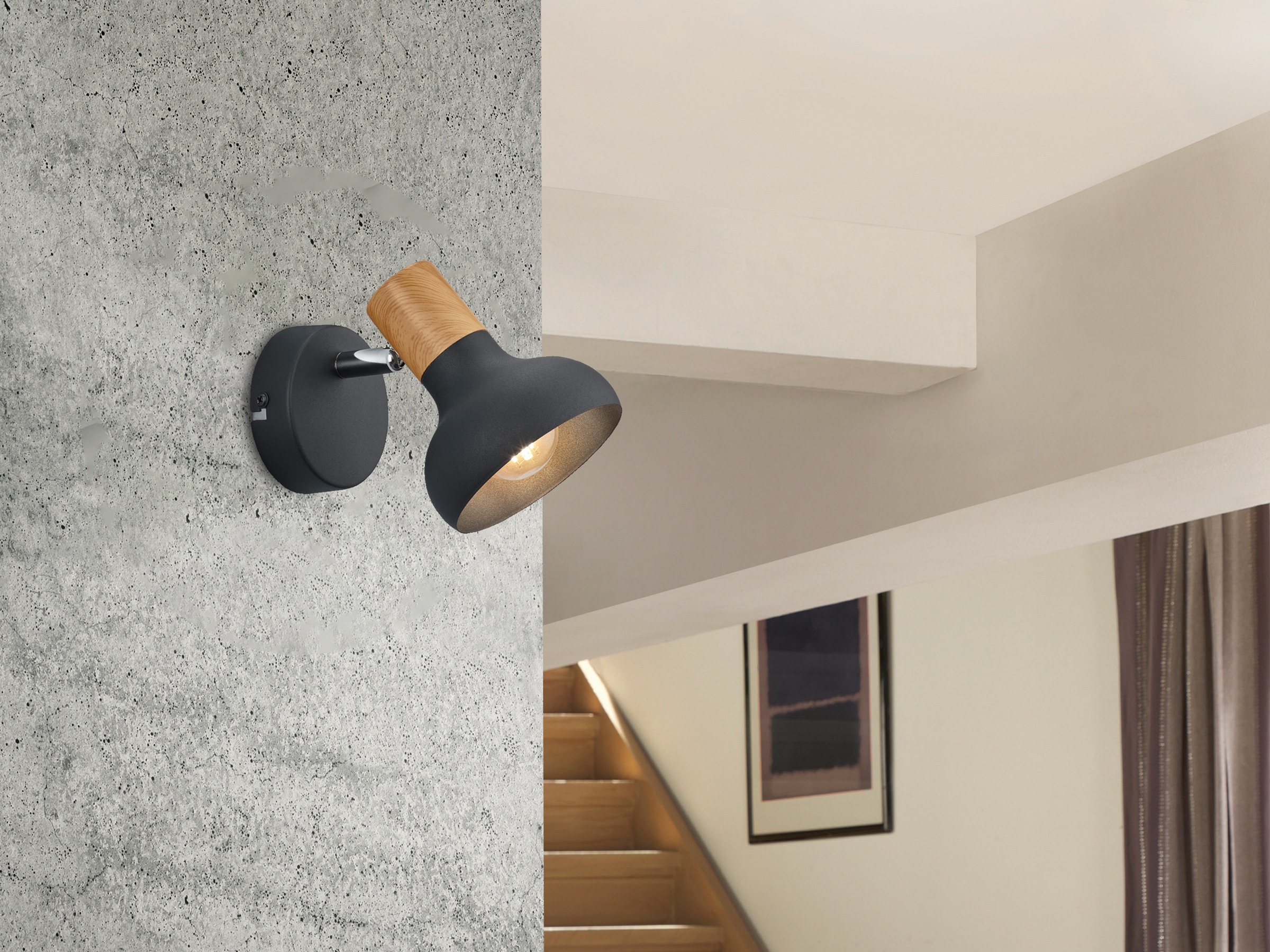 REALITY Leuchten Deckenstrahler »LATIKA, Strahler 1-flammig, exkl 1x E14 max 10W, Deckenspot Wandspot« E14 1 Stk. warmweiß - kaltweiß schwenkbarer Strahler, Metall und Holzoptik Lackierung, Spot Licht