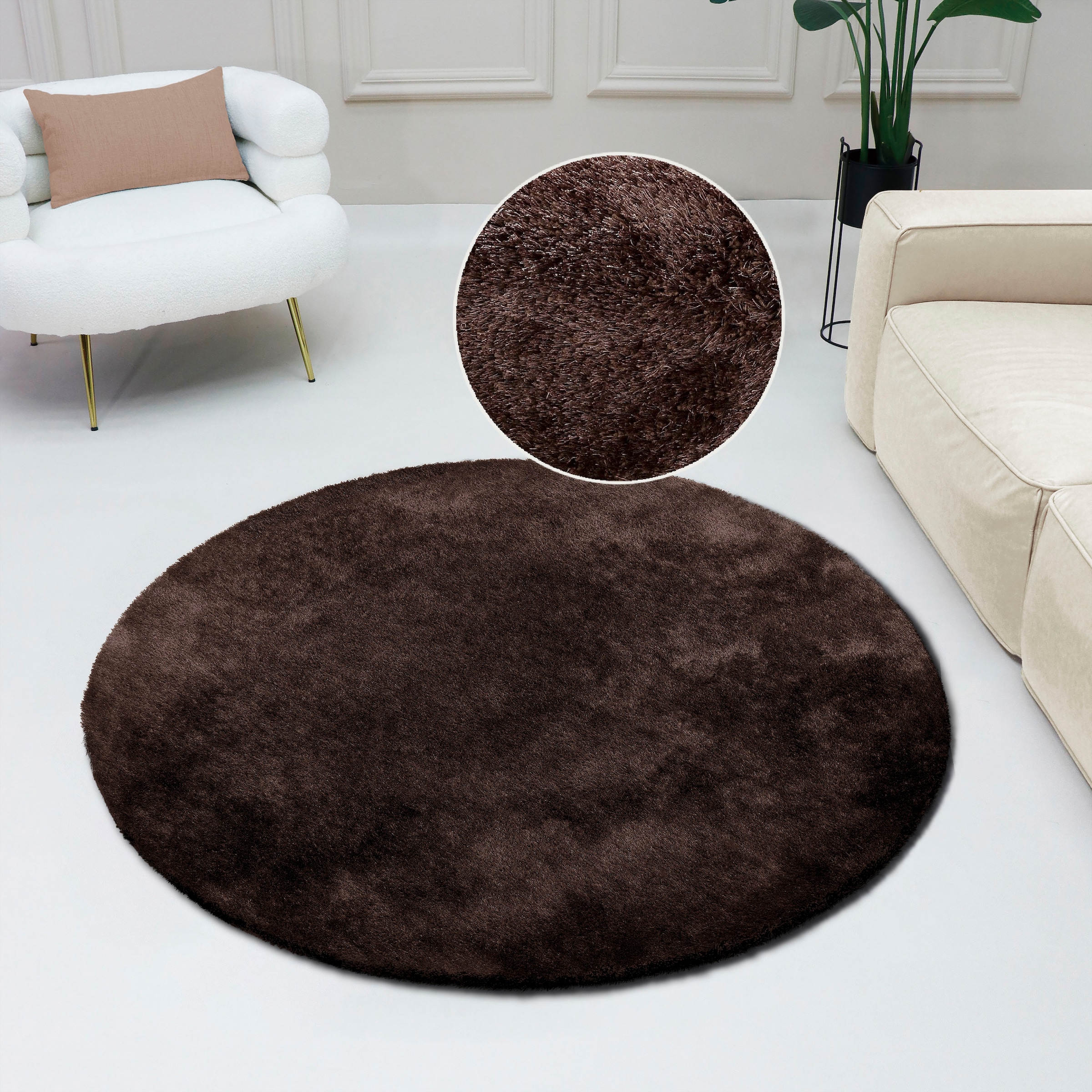 Bruno Banani Hochflor-Teppich »Dana Teppich, Kundenliebling«, rund, 30 mm Höhe, unifarben, Mikrofaser Teppiche, Wohnzimmer, Schlafzimmer, Esszimmer