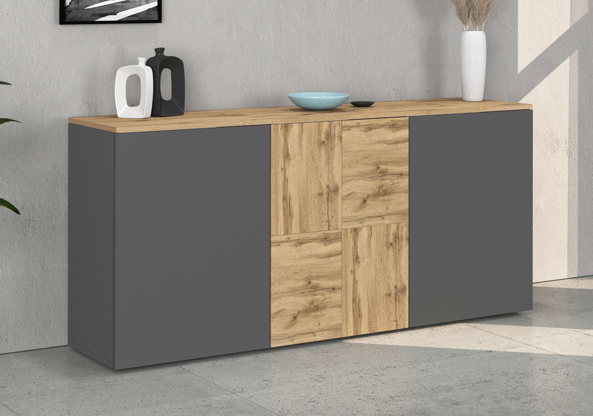 OTTO home Sideboard »ISEO, Kommode, Schrank, Sideboard, Lowboard, 6 Fächer, Breite 150 cm« 1 Stk. tlg. stehend/hängend, 3 Türen, 6 Fächer, Breite 150 cm