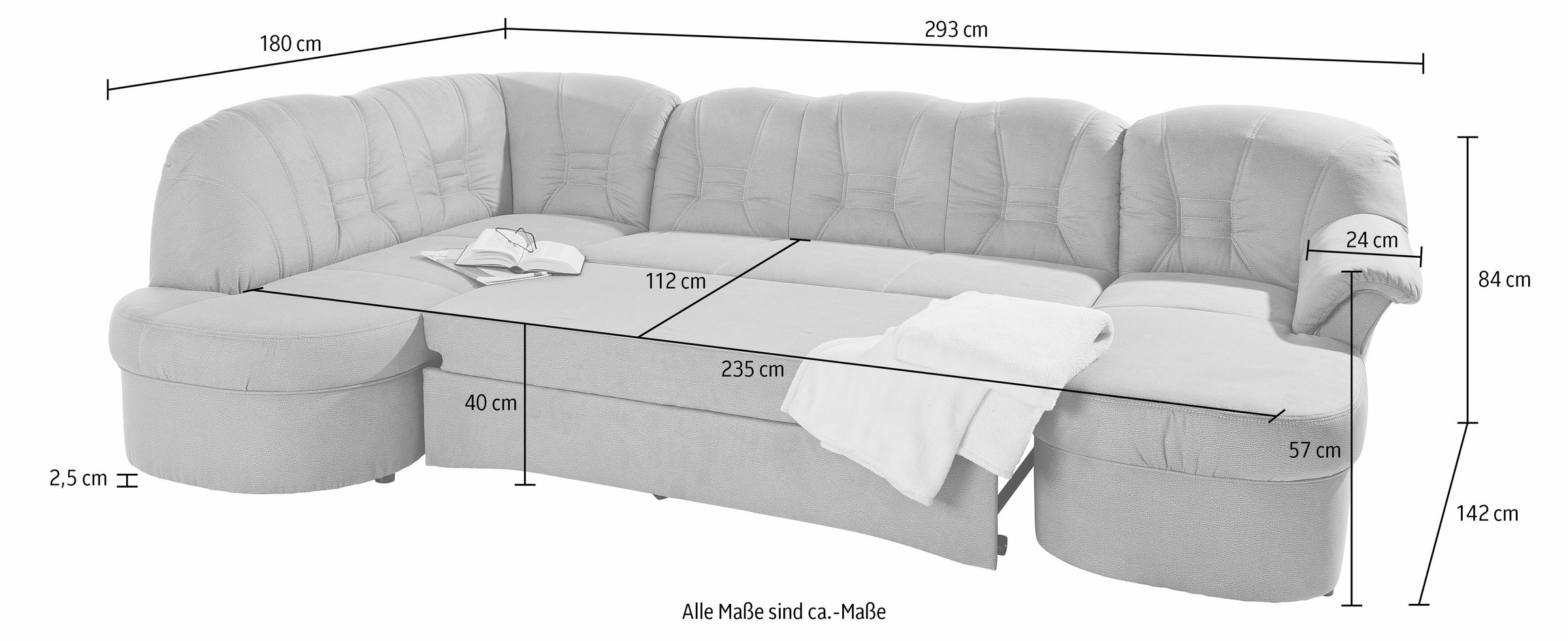 DOMO collection Wohnlandschaft »Elva U-Form«, wahlweise mit Bettfunktion und Federkern