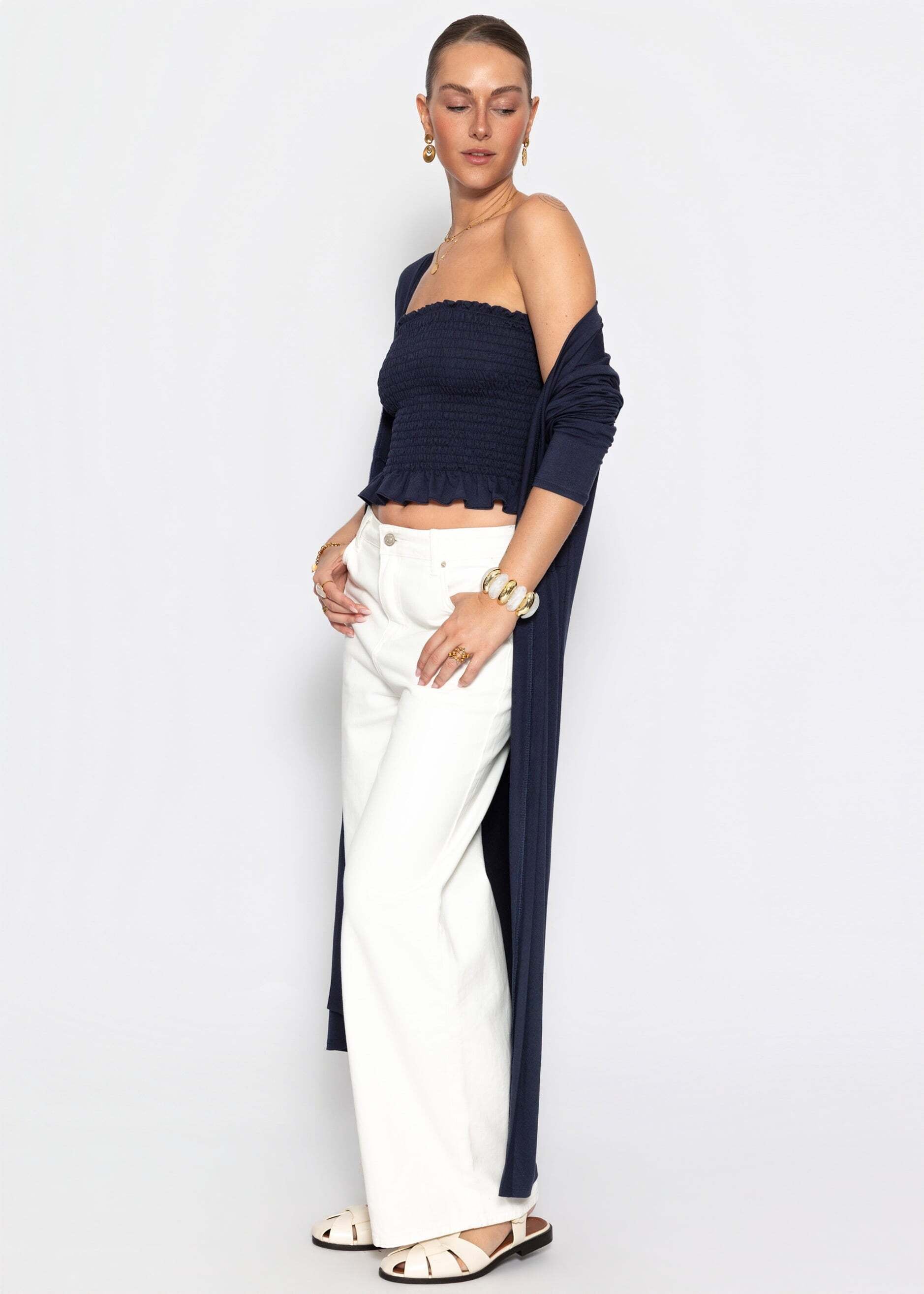 SASSYCLASSY T-Shirt »Smok Bandeau-Top« Figurbetontes Top mit leicht gewelltem Saum und Rippstruktur