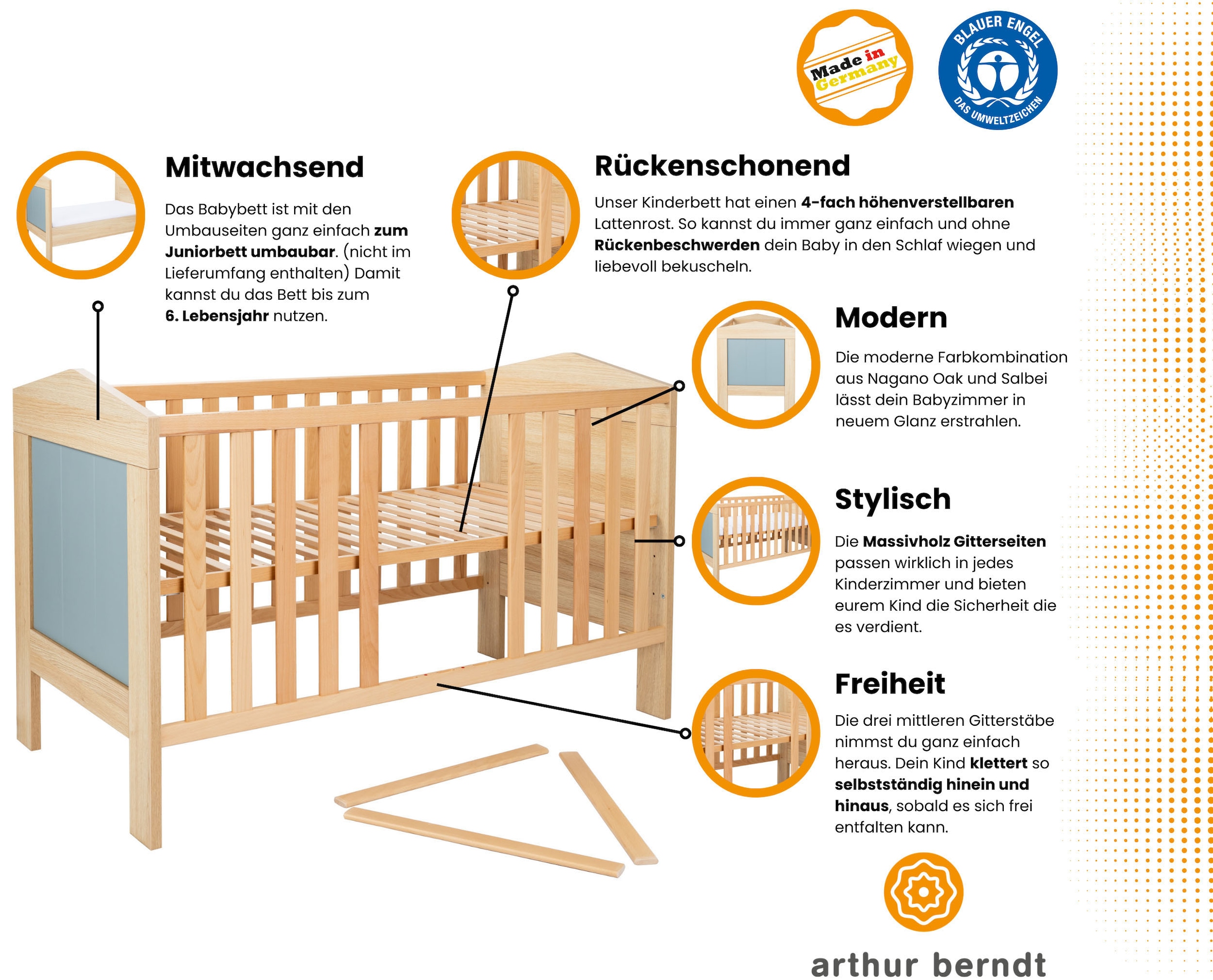 arthur berndt Babybett »Kinderbett »Roofy« 70 x 140 cm«