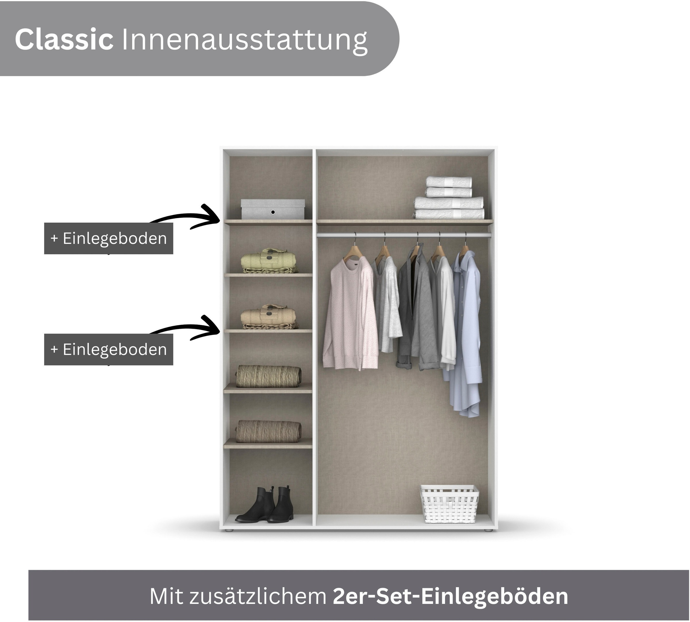 rauch Drehtürenschrank »Kleiderschrank Schrank Garderobe Wäscheschrank VOYAGER«, (in 3 verschiedenen Ausstattungen BASIC/CLASSIC/PREMIUM), mit modernen Griffen in Graumetallic und Spiegel