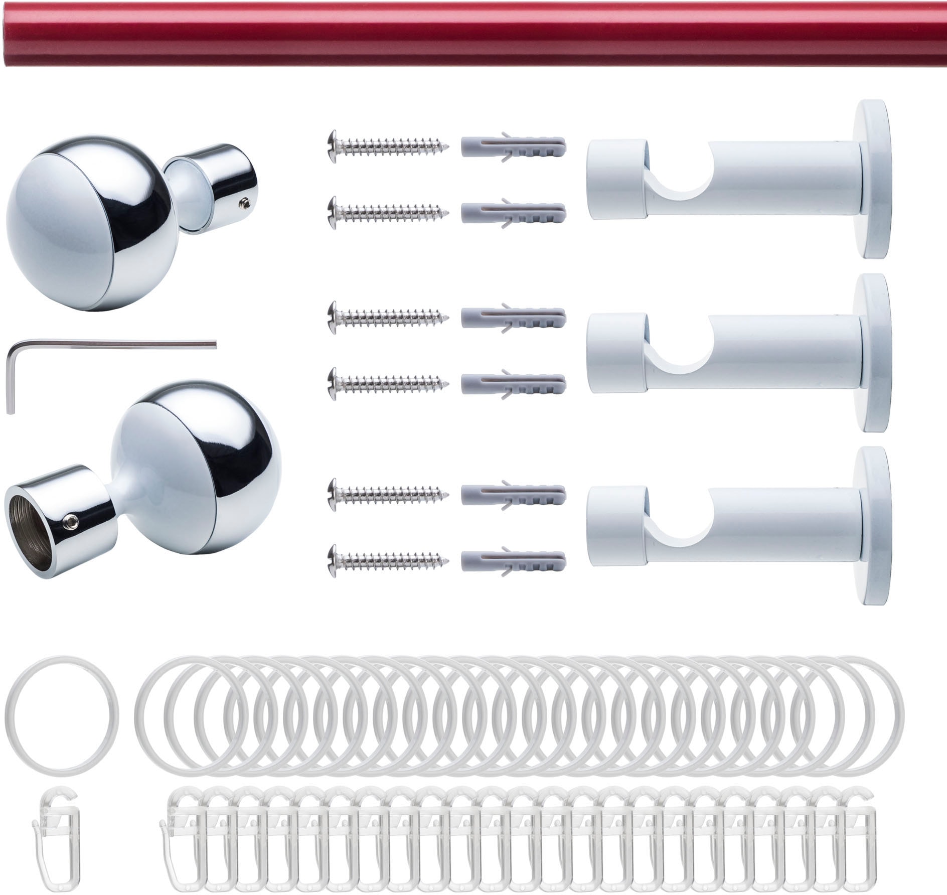 Liedeco Gardinenstange »Fertigstilgarnitur 20 mm Power Celebration Kugel mit Ring«, 1 läufig-läufig, Fixmaß, Gardinenstange Komplett, Farbkombination