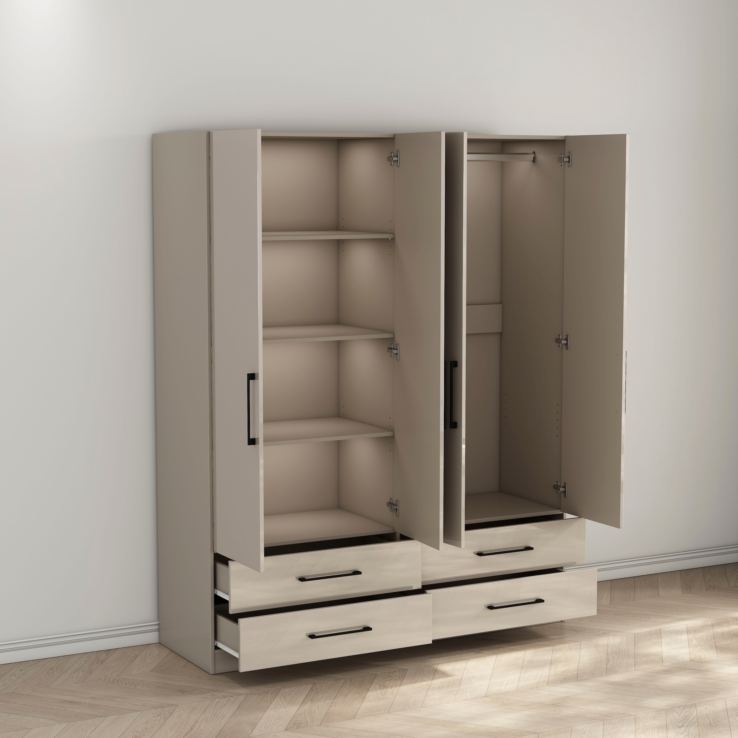 OTTO home Kleiderschrank »Sylt Schlafzimmerschrank Bestseller mit hochglänzenden Fronten« Drehtürenschrank mit 4 Schubladen und 4 Türen,  Schrank in Breite 160 mit viel Stauraum