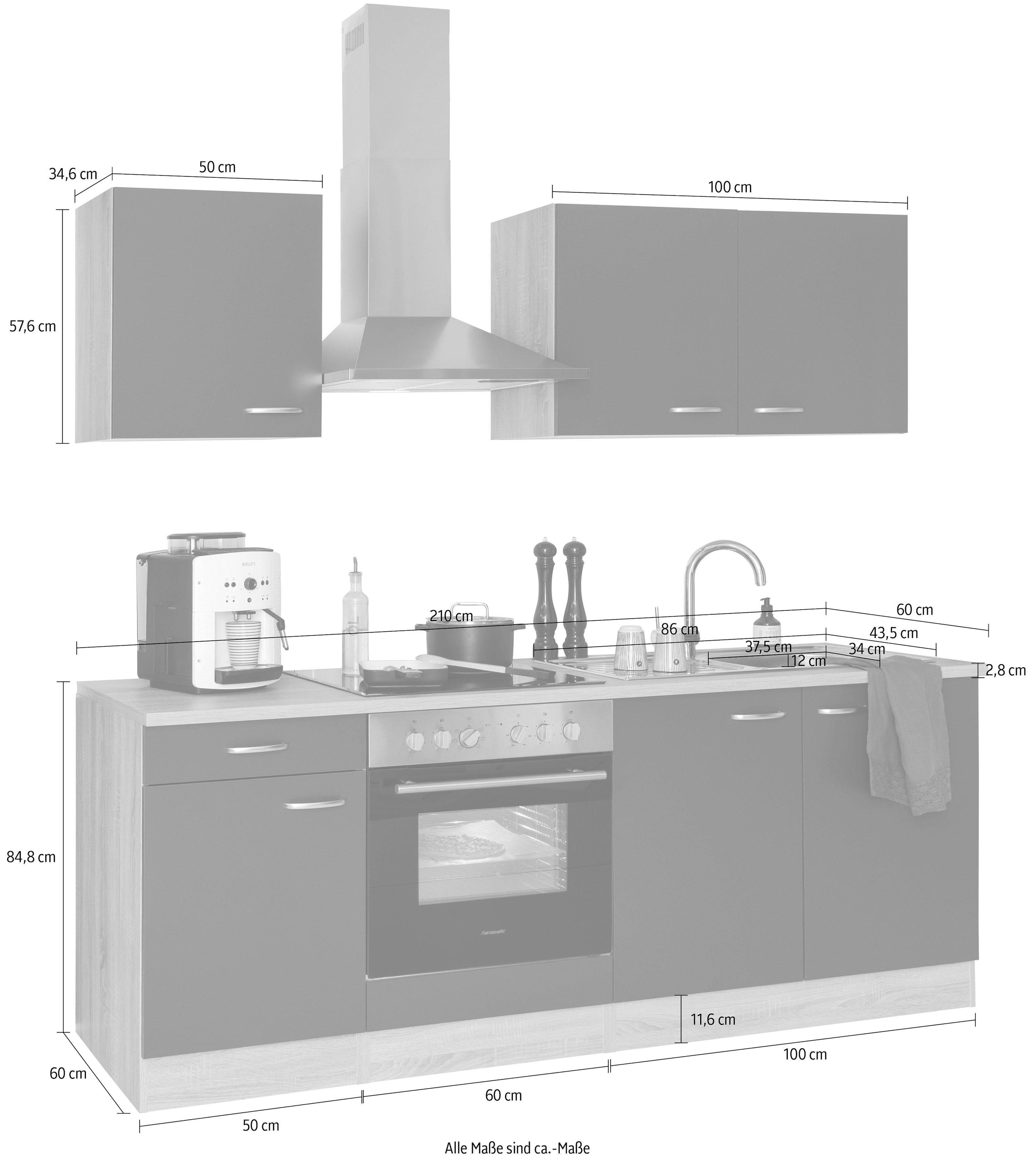 OPTIFIT Küchenzeile »Parare« ohne E-Geräte, Breite 210 cm