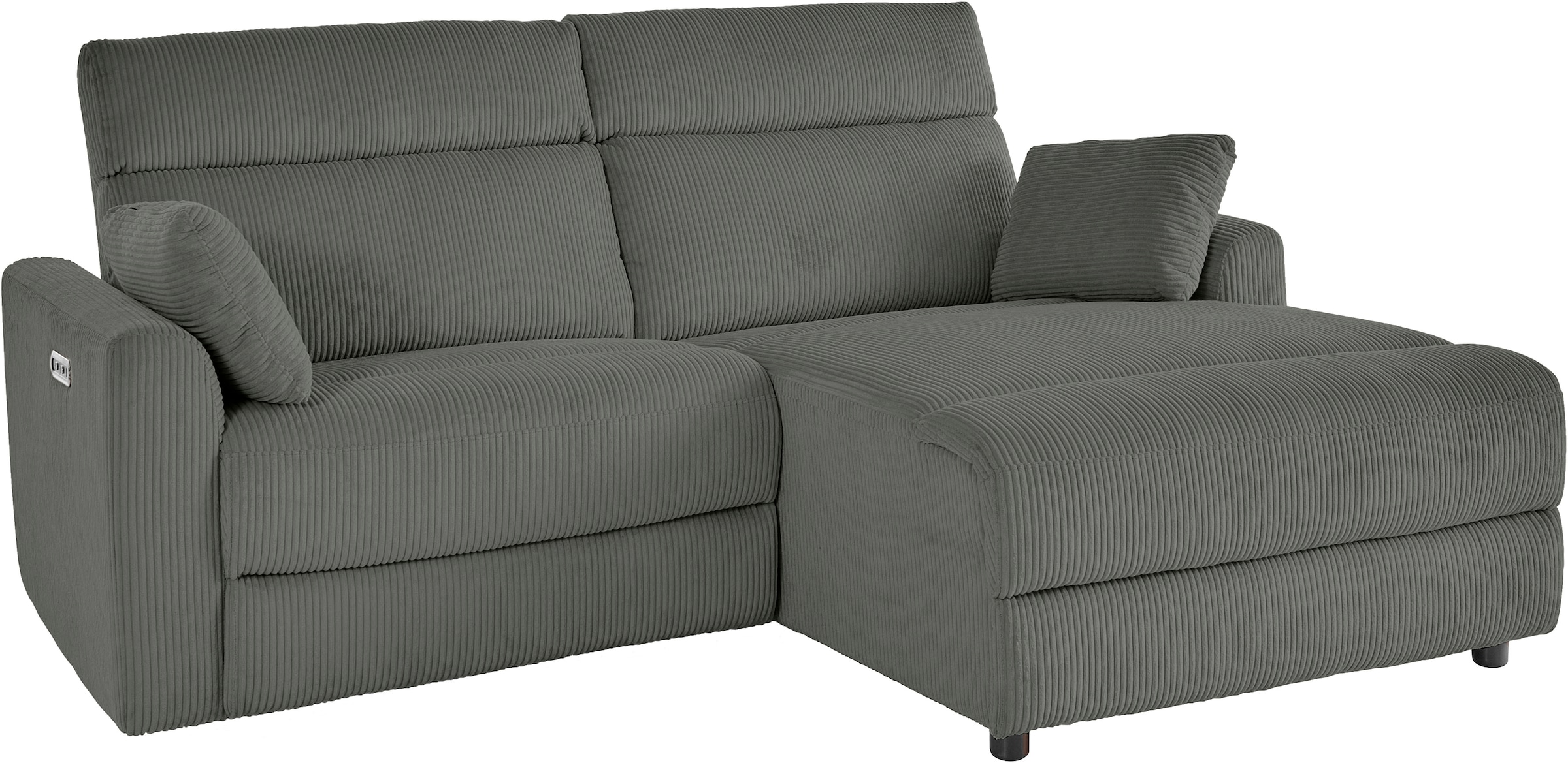 INOSIGN Ecksofa »JENNA, L-Form, 209cm, manuelle u. elektrische Funktion, mit USB A/C,«, Liegefunktion 105°-150°, Federkern, Cord