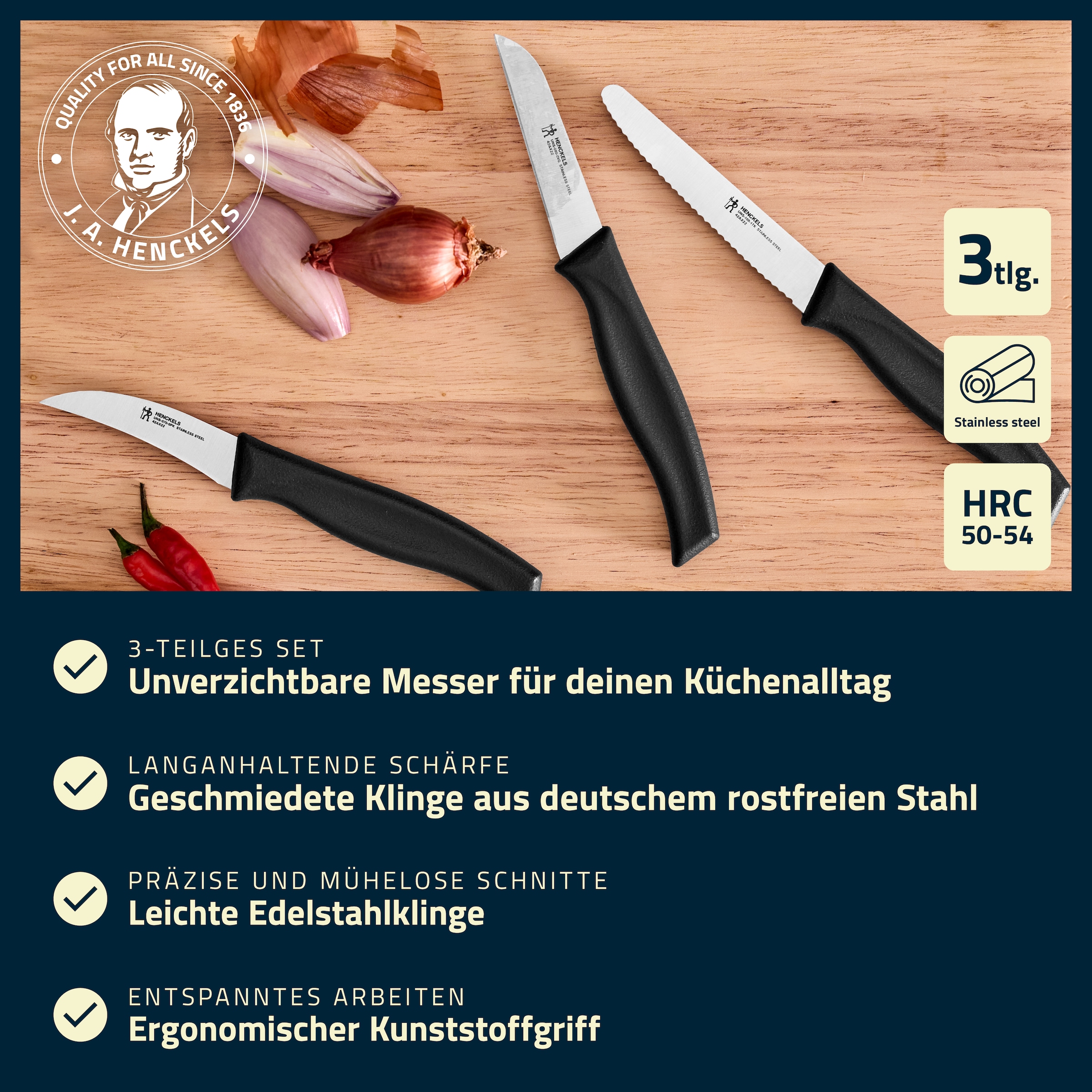 HENCKELS by ZWILLING Messer-Set »Kitchen Elements« Rostfreier Klingenstahl, Ergonomische Griffe