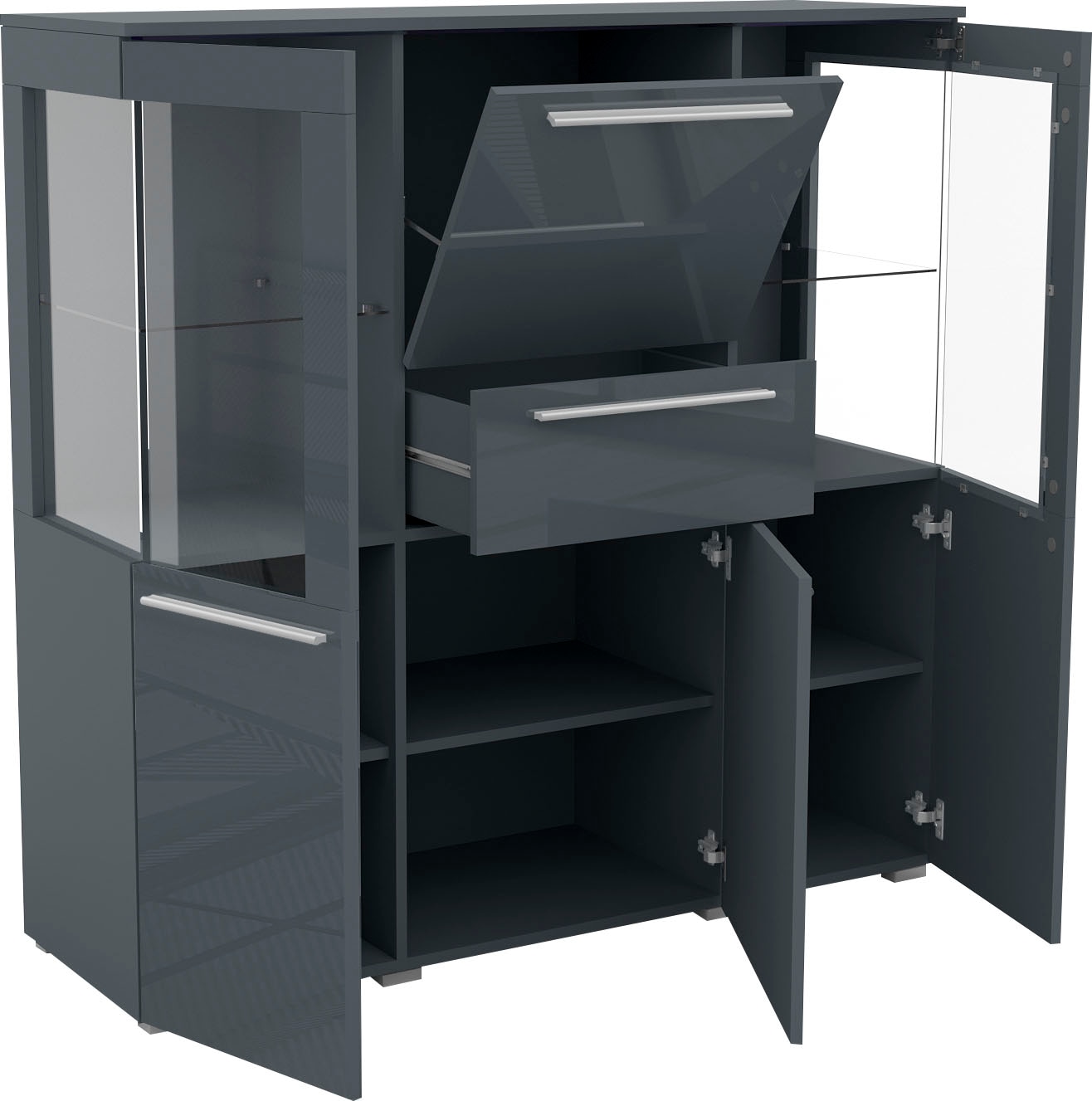 INOSIGN Highboard »India,Breite 130cm, stilvolle Hochkommode 3Türen, Klappe und Schublade«, Hochschrank viel Stauraum, Einlegeböden verstellbar,ohne Beleuchtung