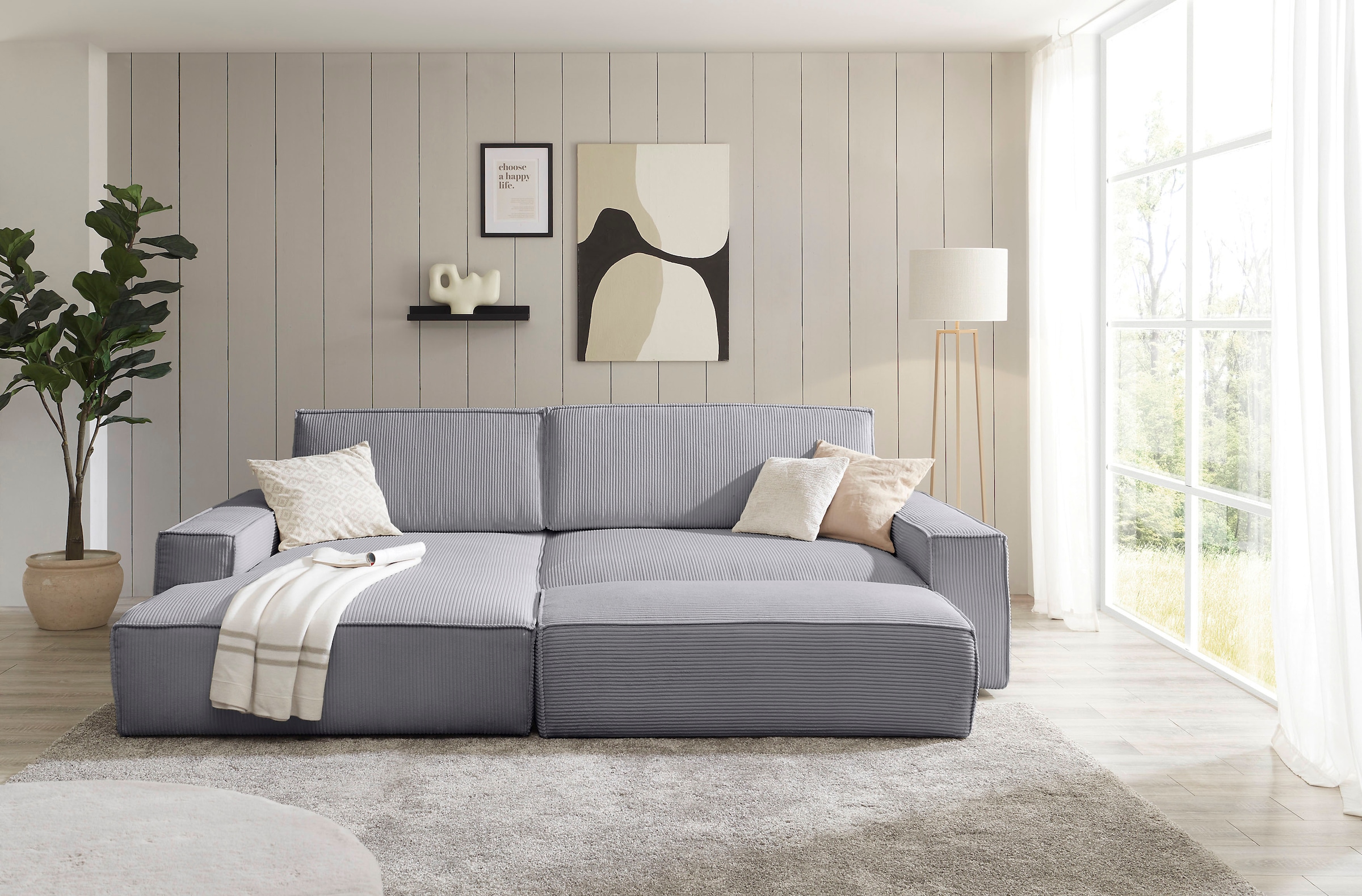 Home affaire Hocker »NEU: SHERWOOD XXL, Polsterhocker, Cord, Webstoff«, rechteckig, bequemer Sitzkomfort, 130/60/44 cm, Krokodilverbinder