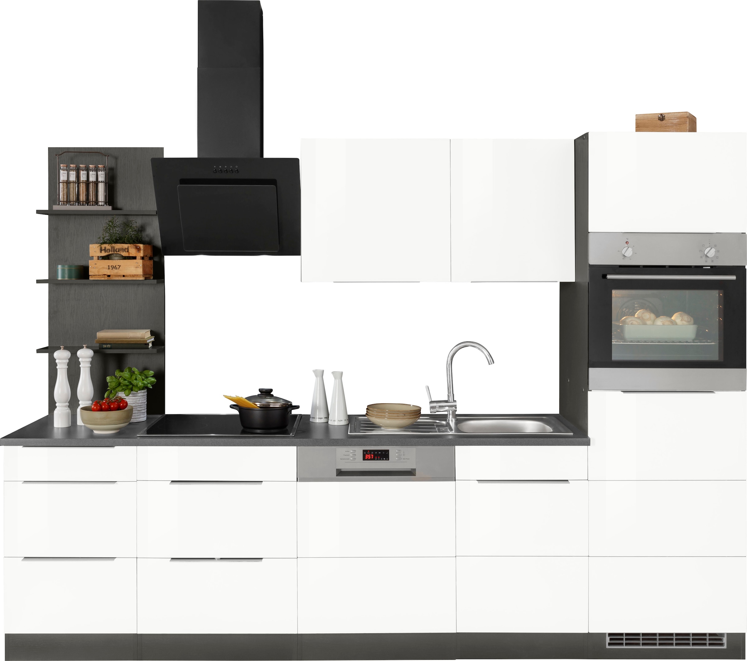 KOCHSTATION Küchenzeile »KS-Brindisi Breite 280 cm« wahlweise mit E-Geräten und Induktion, mit MDF-Fronten und Regal
