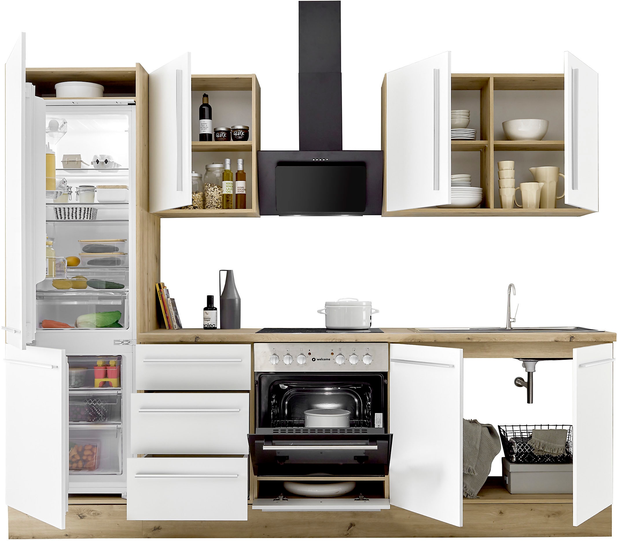 KOCHSTATION Küchenzeile »KS-Florida mit 38mm starker Arbeitsplatte« Breite 270 cm, wahlweise mit E-Geräten, Soft-Close-Funktion