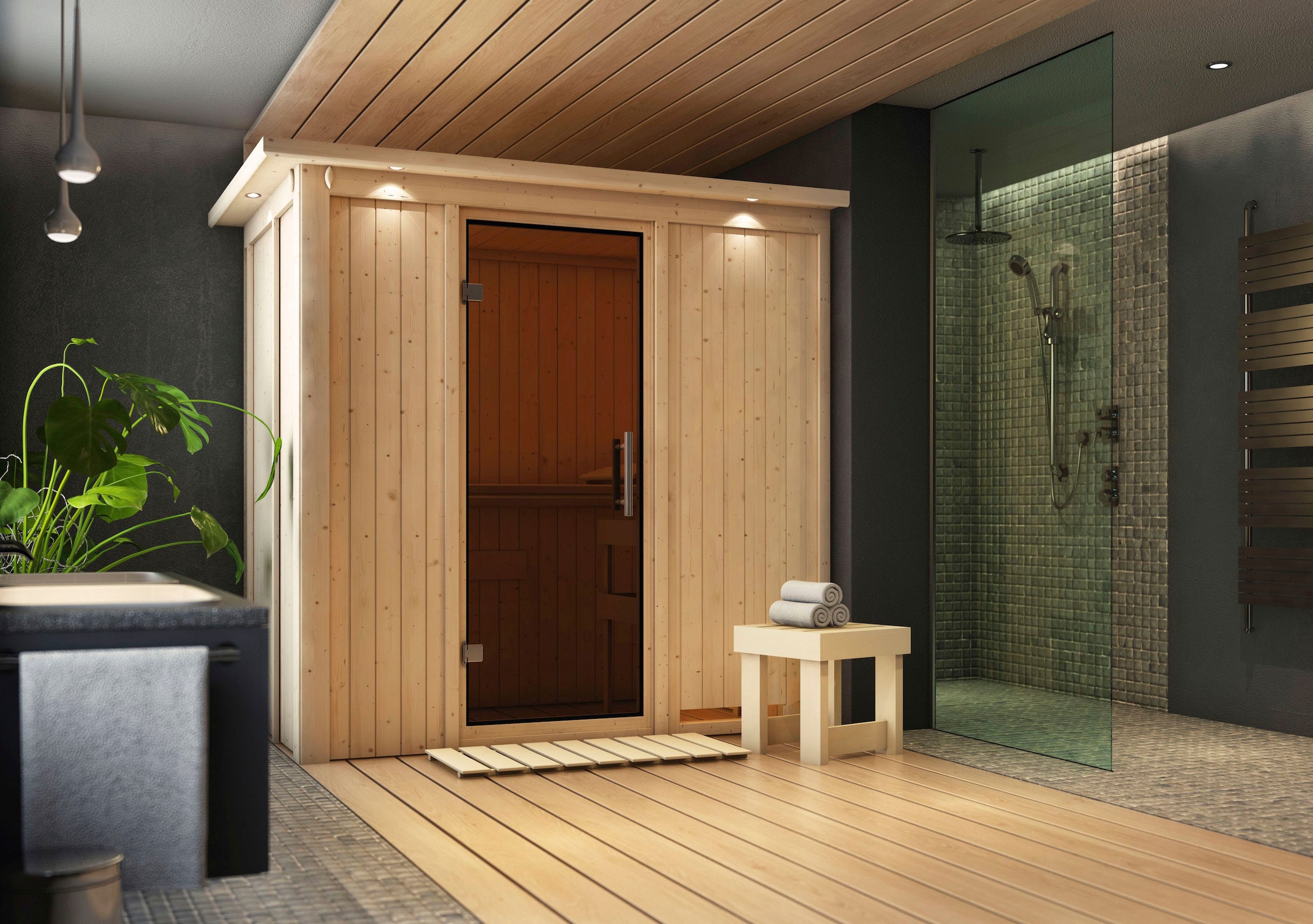 Karibu Sauna »Vada« Set,  Ofen 9 kW integr. Strg