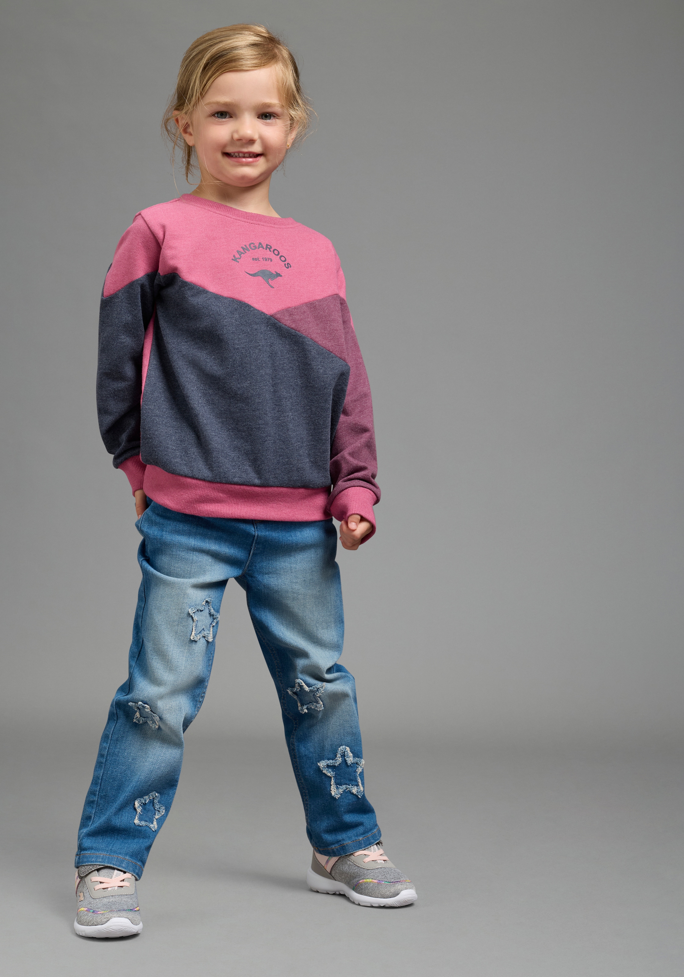 KangaROOS Sweatshirt »Colorblocking für kleine Mädchen«, Langarm,  hüftlang,  lockere Passform,  mit Logodruck
