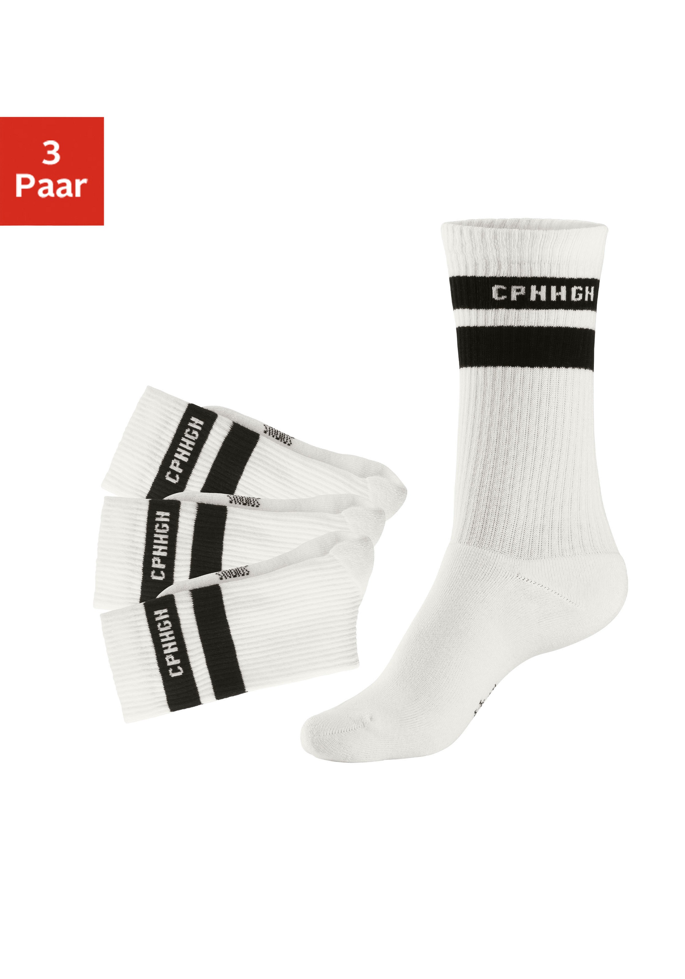 Copenhagen Studios Tennissocken, (Packung, 3 Paar), mit Streifendesign und Vollfrottee