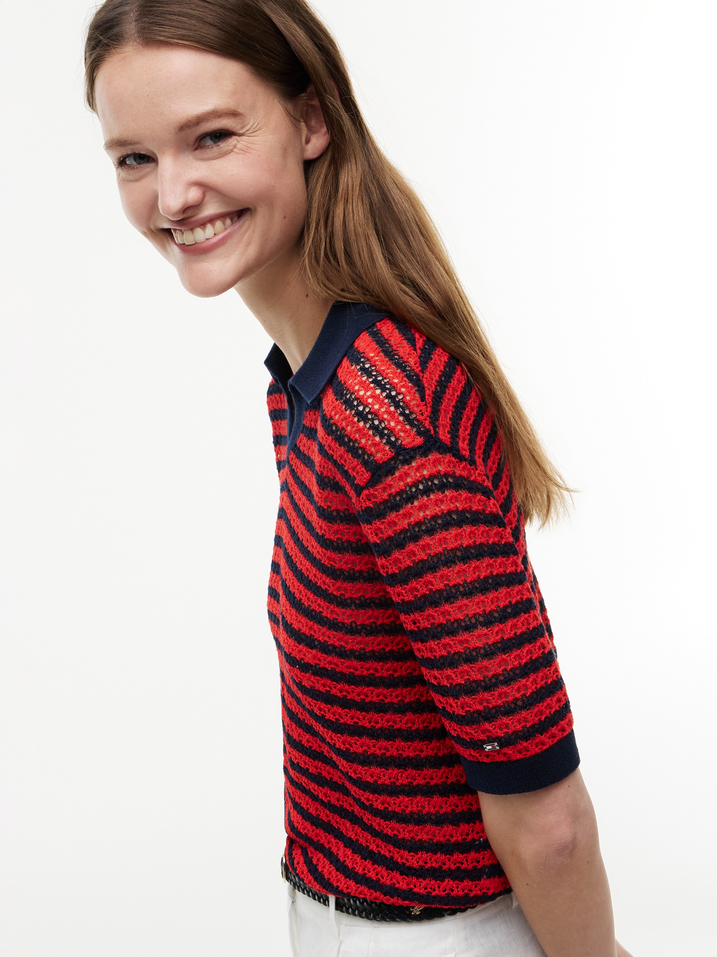 Tommy Hilfiger Polokragenpullover »POINTELLE V-NK POLO SS« Baumwollmischung, Polokragen