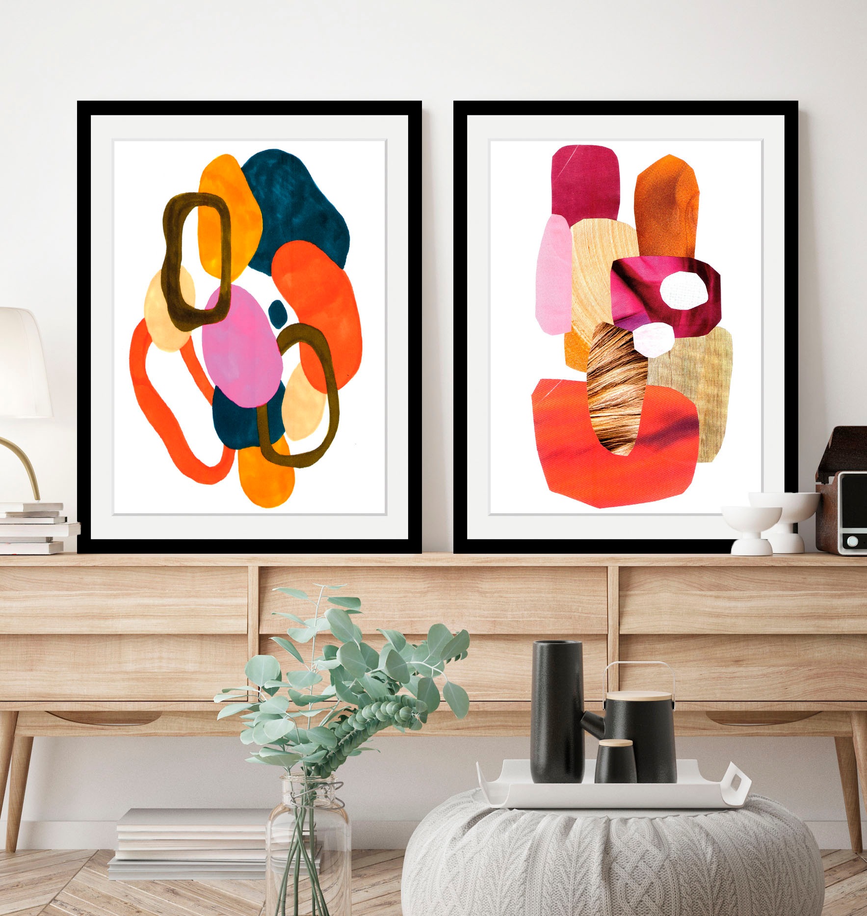 queence Bild »Joko«, Abstrakt-Kunst-Gemälde-Figuren-Modern, (1 St.), HD Premium Poster-Druck inkl. Holzrahmen