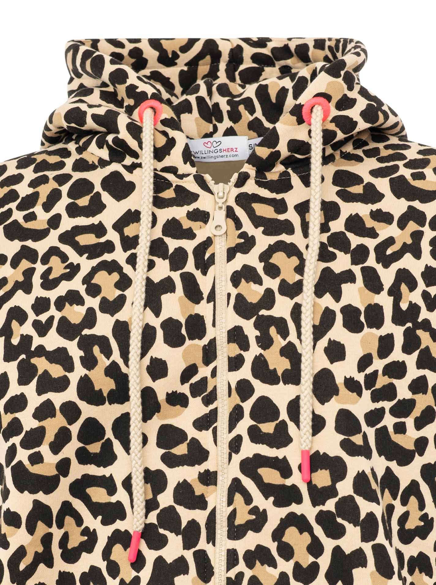 Zwillingsherz Kapuzensweatjacke »"Leo Stripe"« Leomuster, pinker Streifen am Arm, Kapuze mit Kordel, Tasche, Zipper