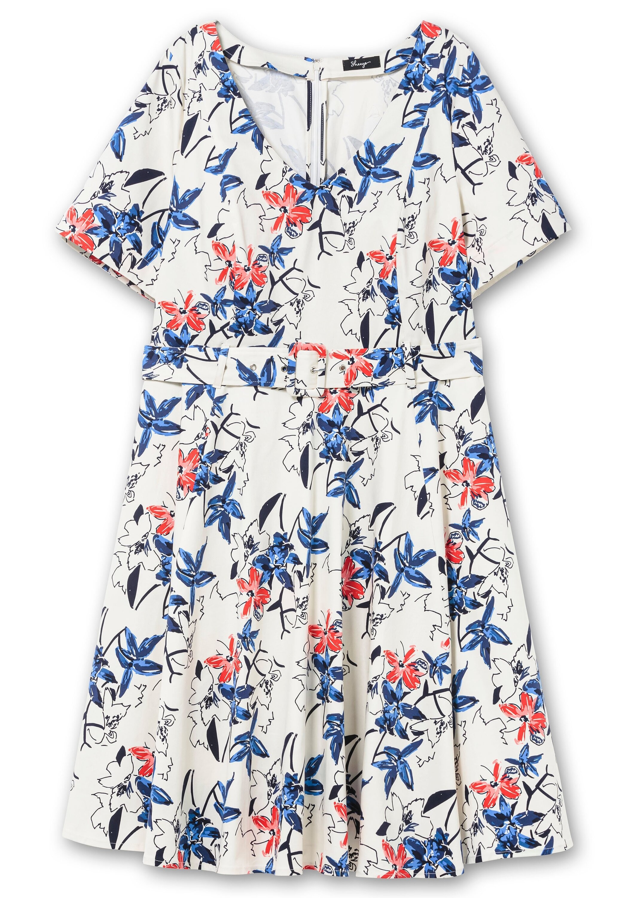 Sheego Abendkleid »Cocktailkleid mit Blumenprint und Stoffgürtel«