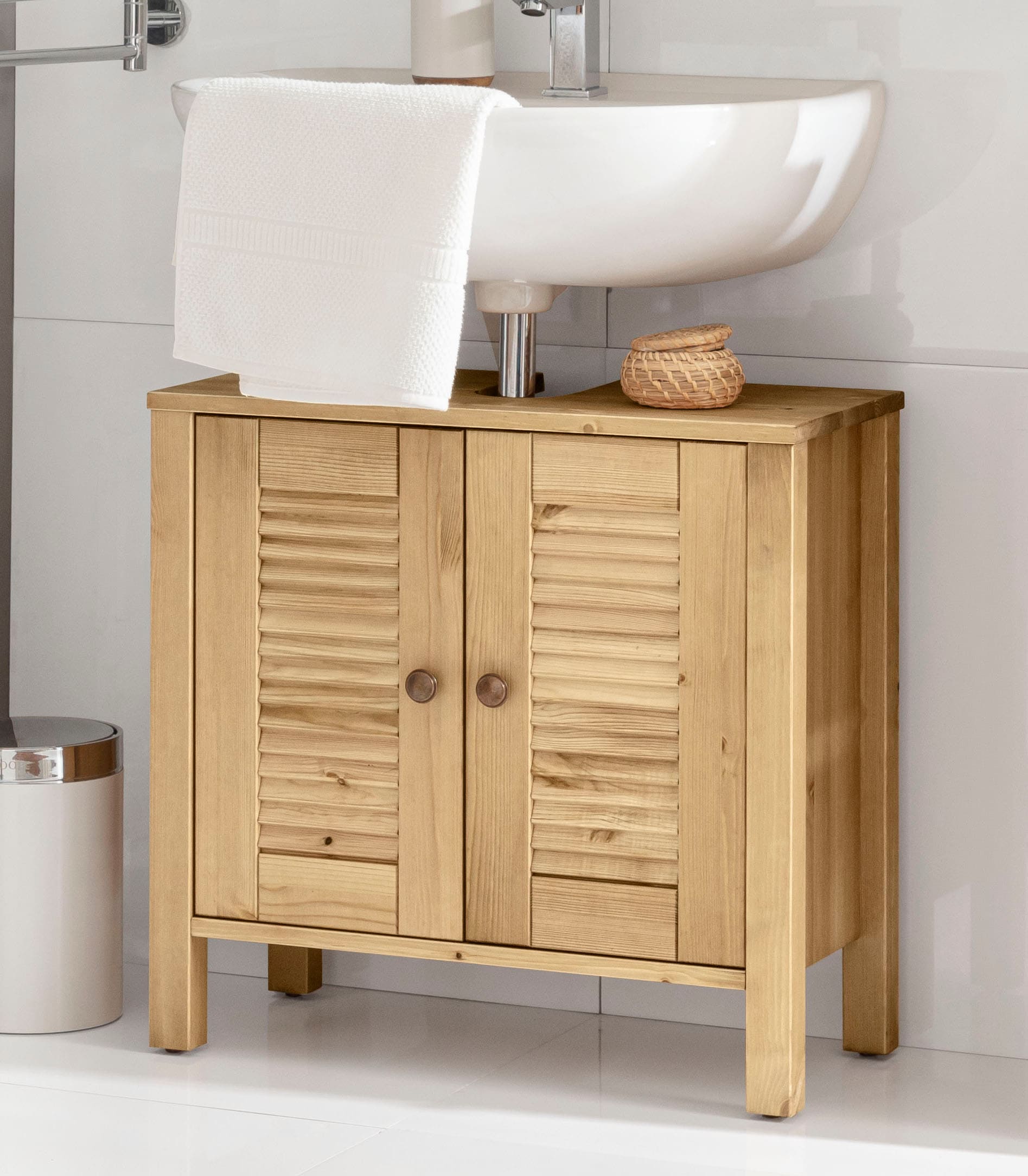 Home affaire Waschbeckenunterschrank »Ayanna«, aus Massivholz, FSC®, Lamellenfront, Höhe 57 cm, Breite 59 cm