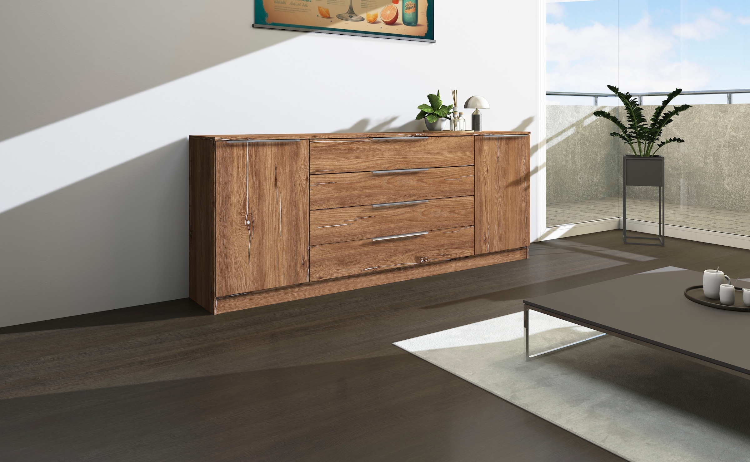 borchardt Möbel Kommode »Oliva, Kommode mit Metallgriffen« Breite 200 cm, mit 4 Schubkästen