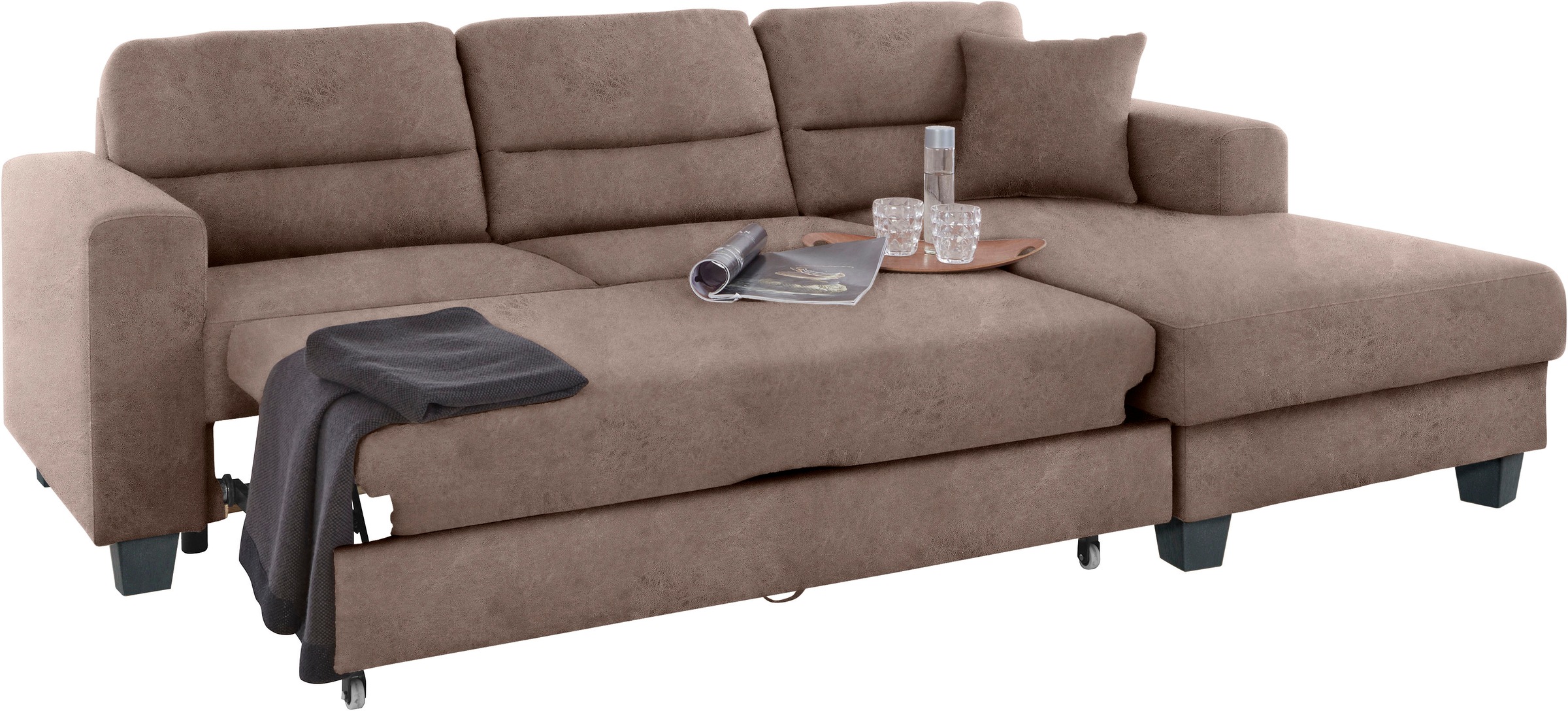 TRENDMANUFAKTUR Ecksofa »Chamber, zeitlos und modern, bequem mit hohem Sitzkomfort, L-Form«, inklusive einer Kopfstütze, wahlweise mit Schlaffunktion
