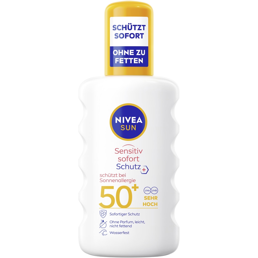 Nivea Sun Sonnenschutzspray »Sensitiv Spray  LSF50+ mit Kids To Go Größe Gratis« mit Aloe Vera & Antioxidantien, duftfrei, wasserfest