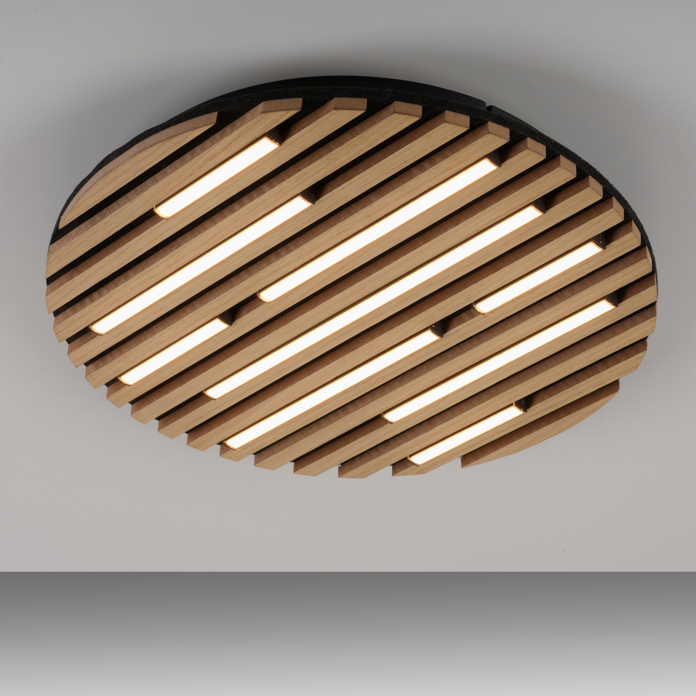 my home Deckenleuchte »Unnestad Akustikpaneele«, 1 flammig, Leuchtmittel LED-Board | LED fest integriert, schwarze LED Diffuser, Holz, Akustik, Paneele, 3000K - Ø 40 cm