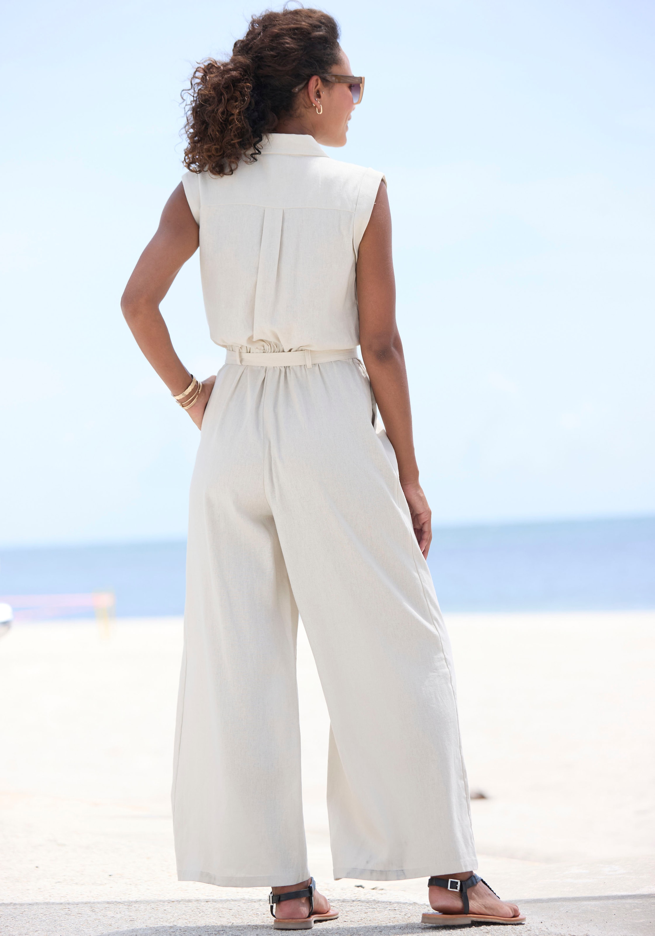 Buffalo Overall, (mit Bindegürtel), aus Leinenmix, sommerlicher Jumpsuit mit Taschen