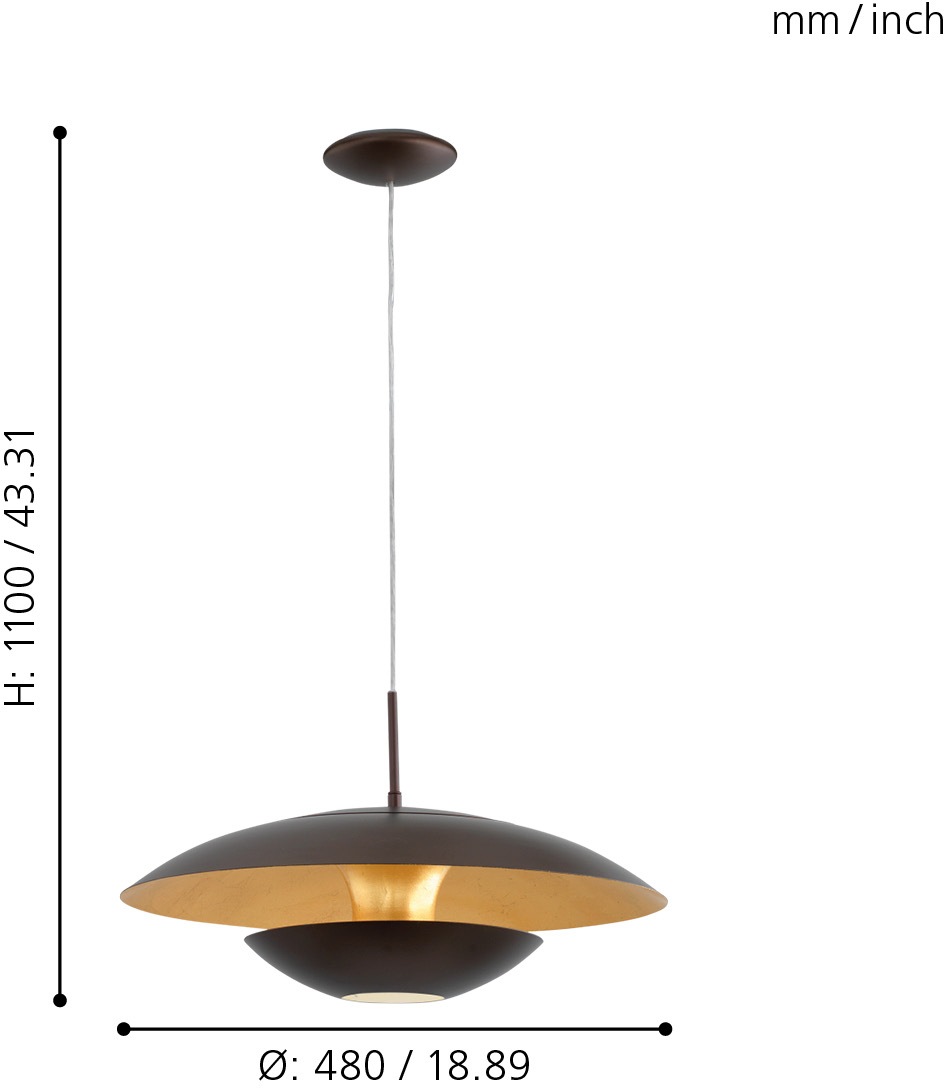 EGLO Hängeleuchte »NUVANO Pendellampe, Stahl, IP20, E27, Esstischlampe, Retro, Hängelampe«, 1 flammig, Leuchtmittel E27 | ohne Leuchtmittel, Hängeleuchte, H110 x Ø48 cm, braun, gold, 1X60W exkl.