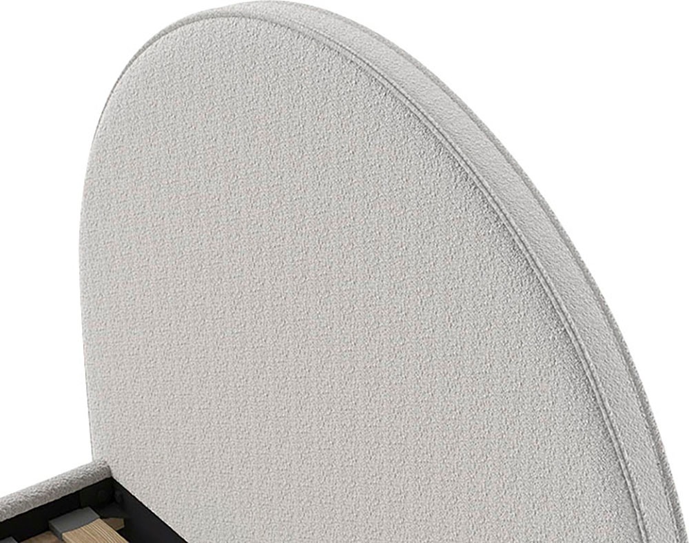 Vipack Polsterbett »Moon, mit flauschigem Bouclé Stoff in verschiedenen Farben«, (B/H/T ca. 147x132x212cm, gebogenes Kopfteil, Füße Massivholz), inkl. Rolllattenrost, wahlweise 2 Breiten und verschiedene Farben