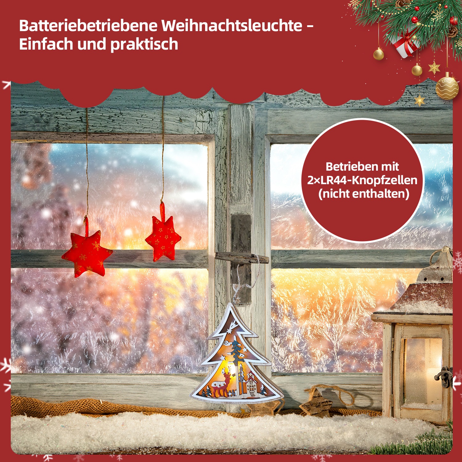 SHX Dekoobjekt »Weihnachts-Hängelicht«, LED-Licht, liebevoll gestaltetes Motiv