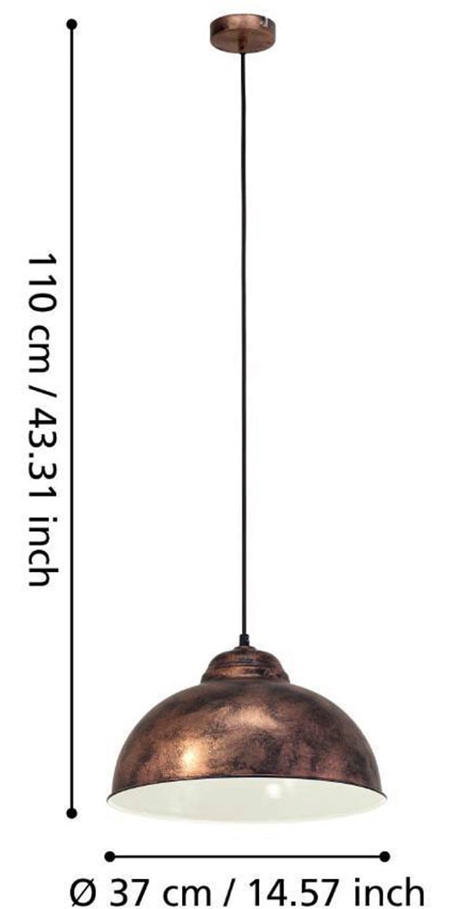 EGLO Hängeleuchte »TRURO 2 Hängelampe, Esstischlampe, Stahl, rostoptik, weiß, E27« E27 1 Stk. Wohnzimmerlampe, 1 flammig, Vintage, Industrial, Retro, 110x37cm