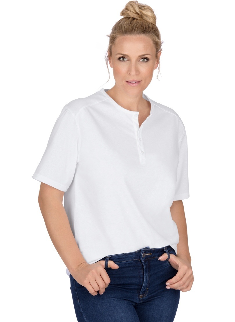 Trigema T-Shirt »TRIGEMA T-Shirt mit Knopfleiste DELUXE Baumwolle«, (1 tlg.)