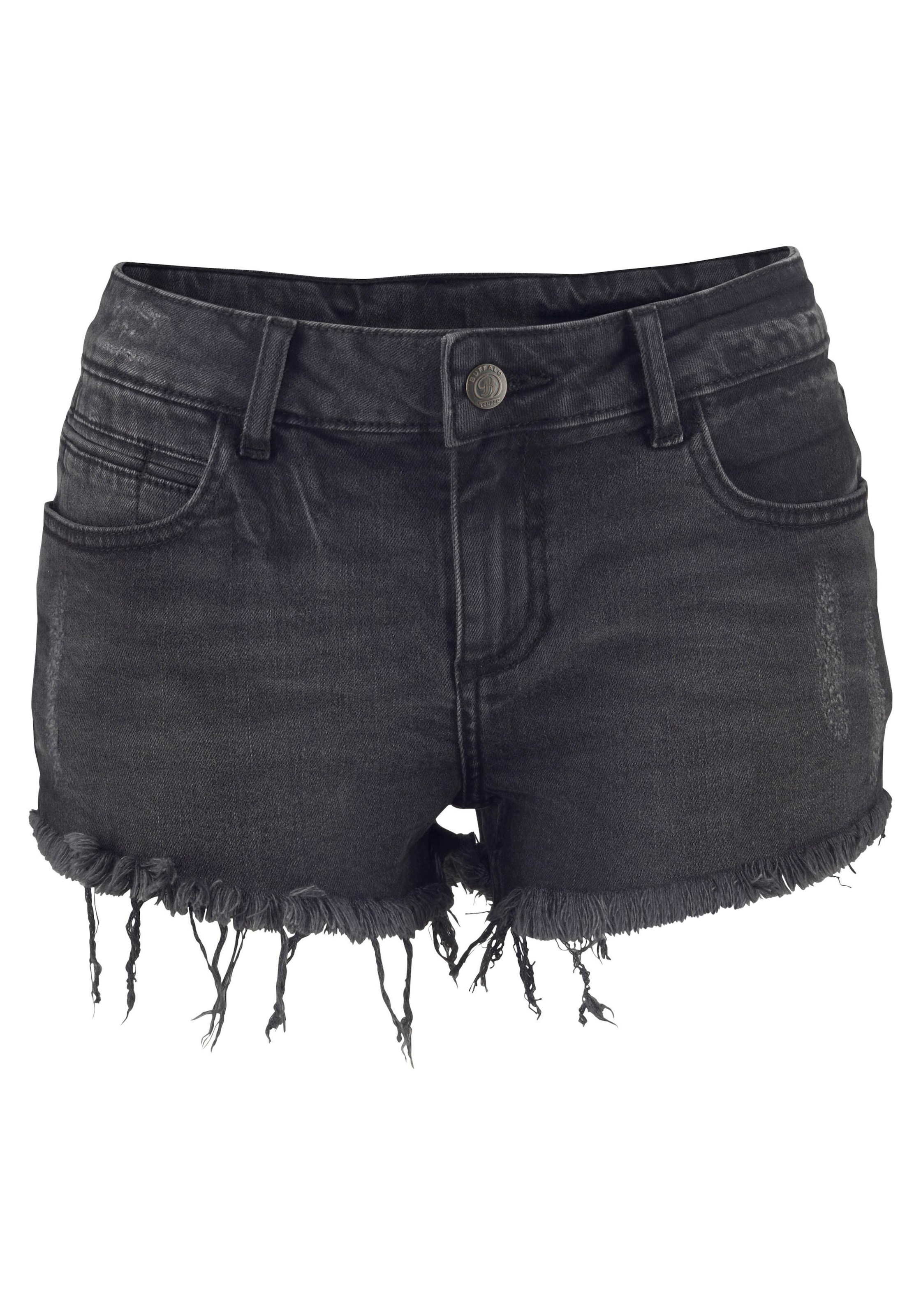 Buffalo Jeanshotpants, mit Fransen am Saum, Shorts aus elastischer Baumwolle