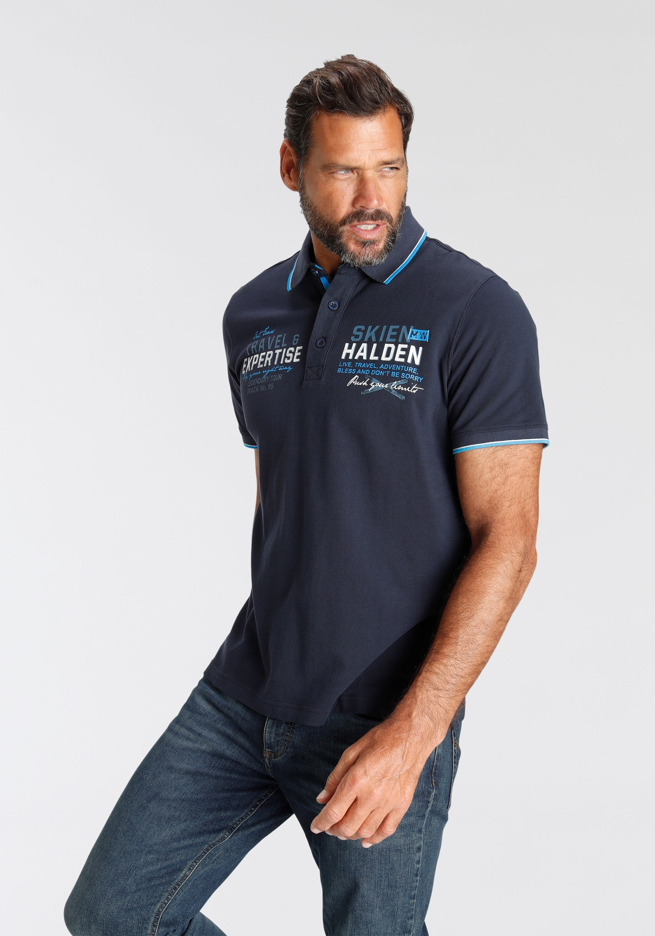 Man's World Poloshirt, Kurzarm, bedrucktes Design, Polokragen, aus Baumwolle