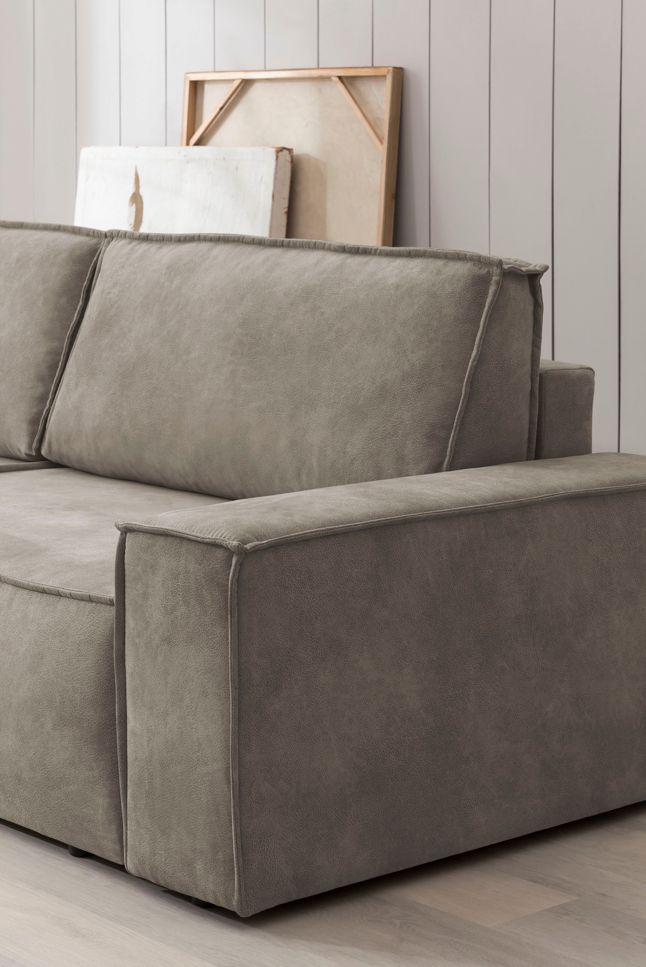 Home affaire Wohnlandschaft »SHERWOOD 329 cm, U-Form, Schlafsofa,«, Schlaffunktion m. Bettkasten (194x139 cm), Cord, Vintage, Samtvelours