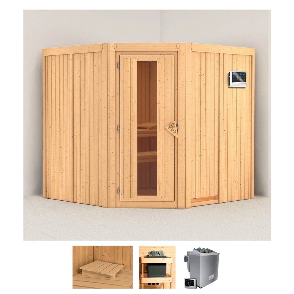 Karibu Sauna »Jarla«, (Set), 9-kW-Bio-Ofen mit externer Steuerung