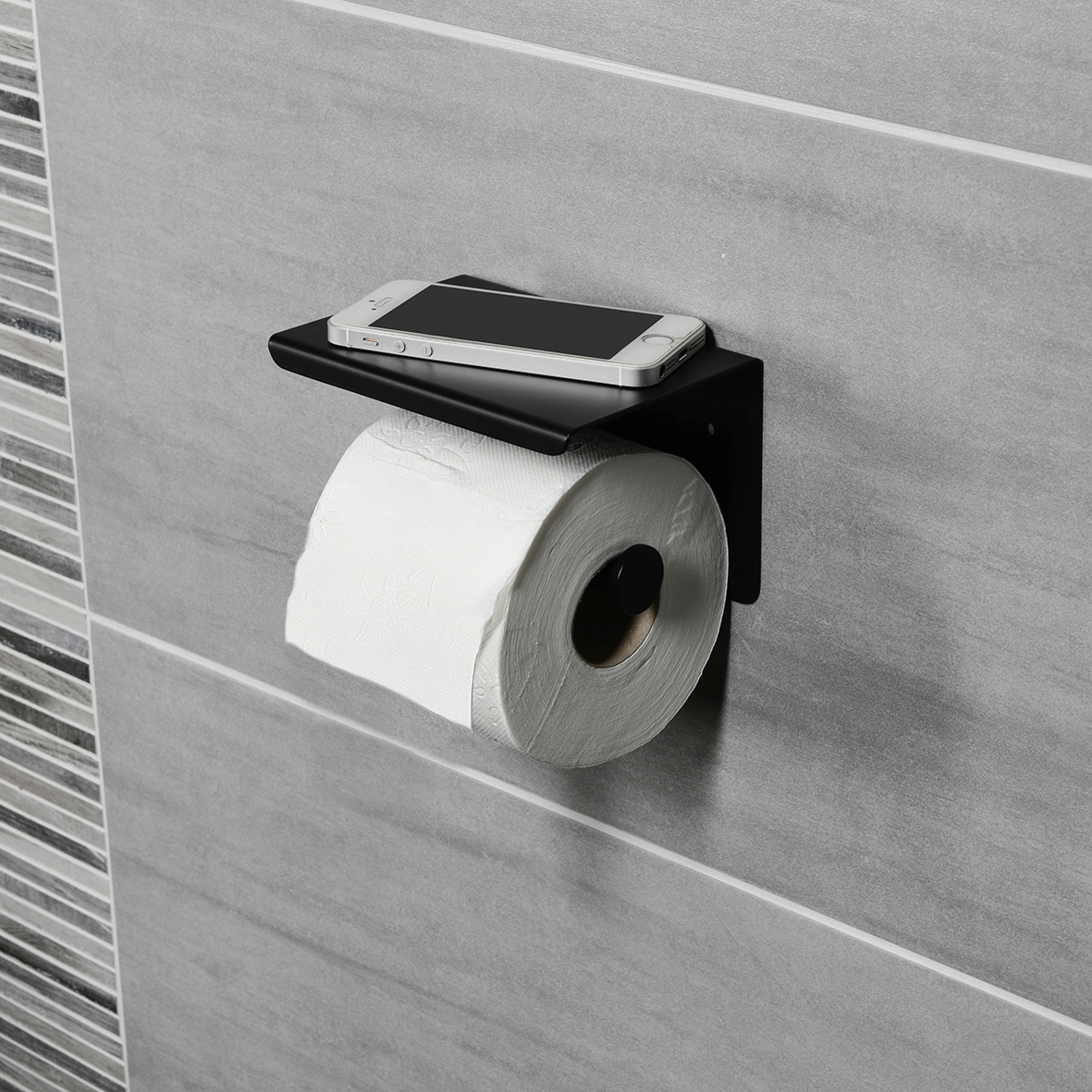 CORNAT Toilettenpapierhalter, mit 2 verschiedene Befestigungsoptionen und Smartphone-Ablage