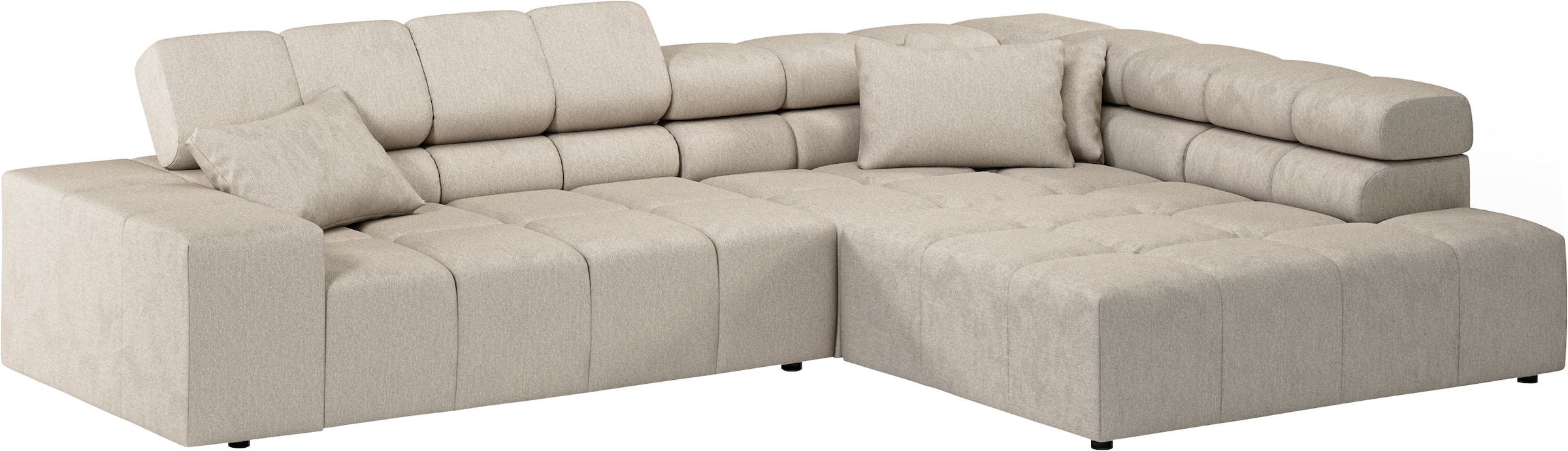 INOSIGN Ecksofa »Ancona incl. Kopfteilverstellung, Zierkissen Breite 319cm, L-Form«, wahlweise motorische Sitztiefenverstellung, auch in Cord + Easy Care