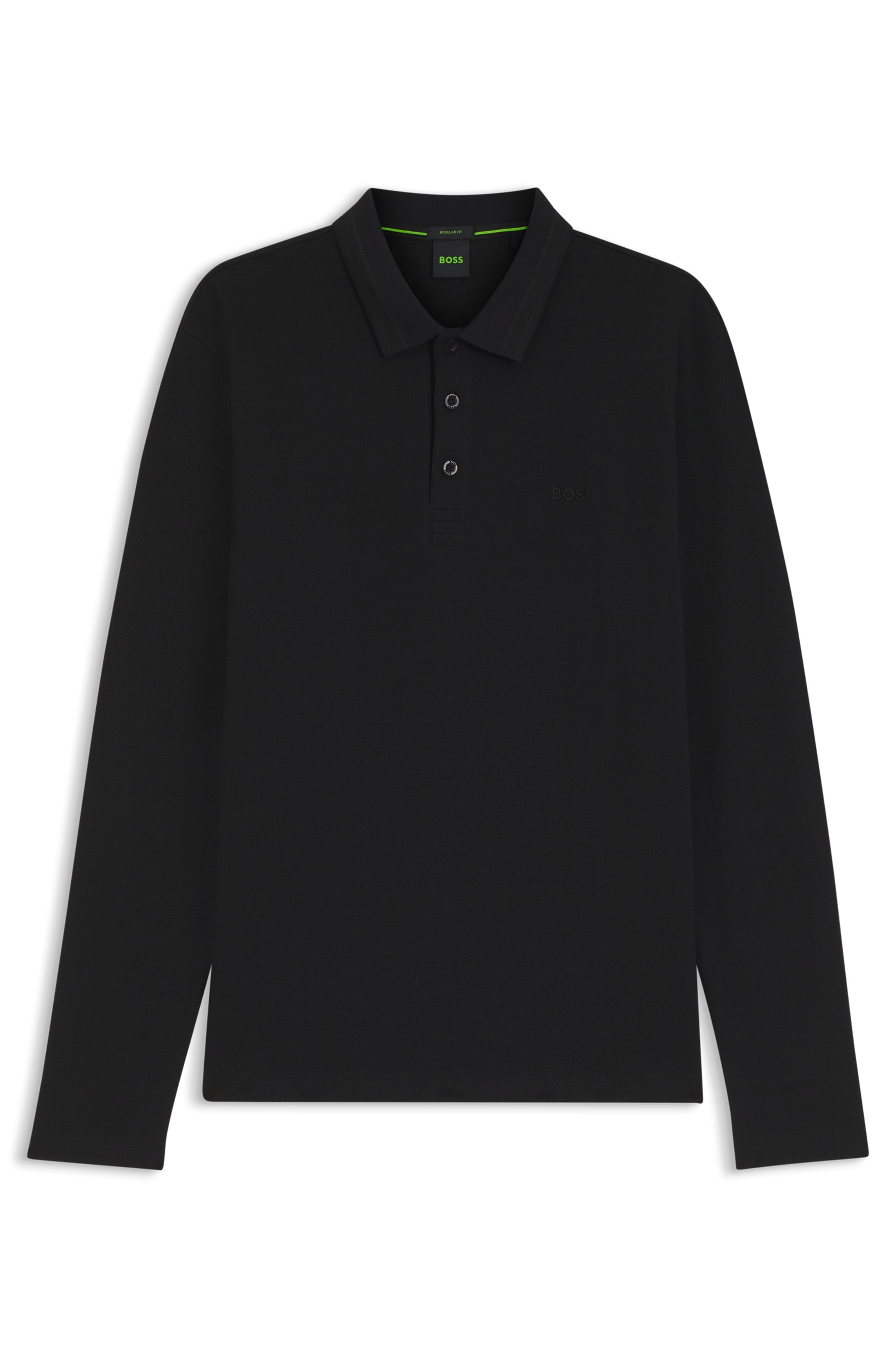 BOSS GREEN Langarm-Poloshirt »Plisy« mit Streifen am Kragen