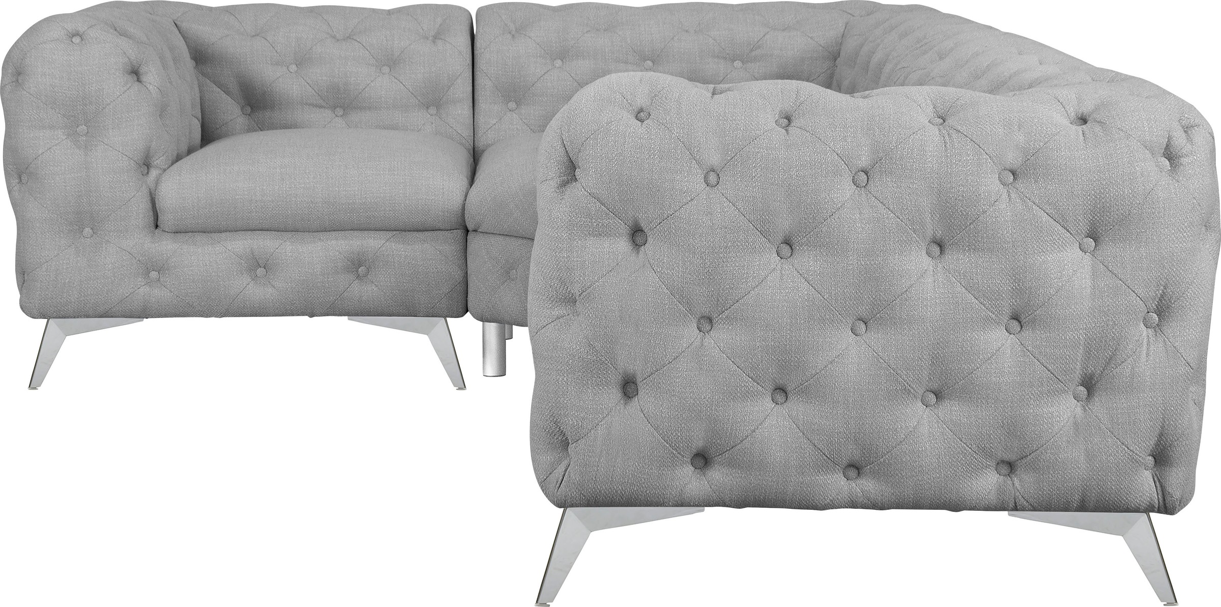 Leonique Chesterfield-Sofa »Ecksofa GLYNIS L-Form mit Wellenunterfederung, Maße B/T/H 264/204/75cm«, aufwändige Knopfheftung, moderne Chesterfield Optik, Fußfarbe wählbar